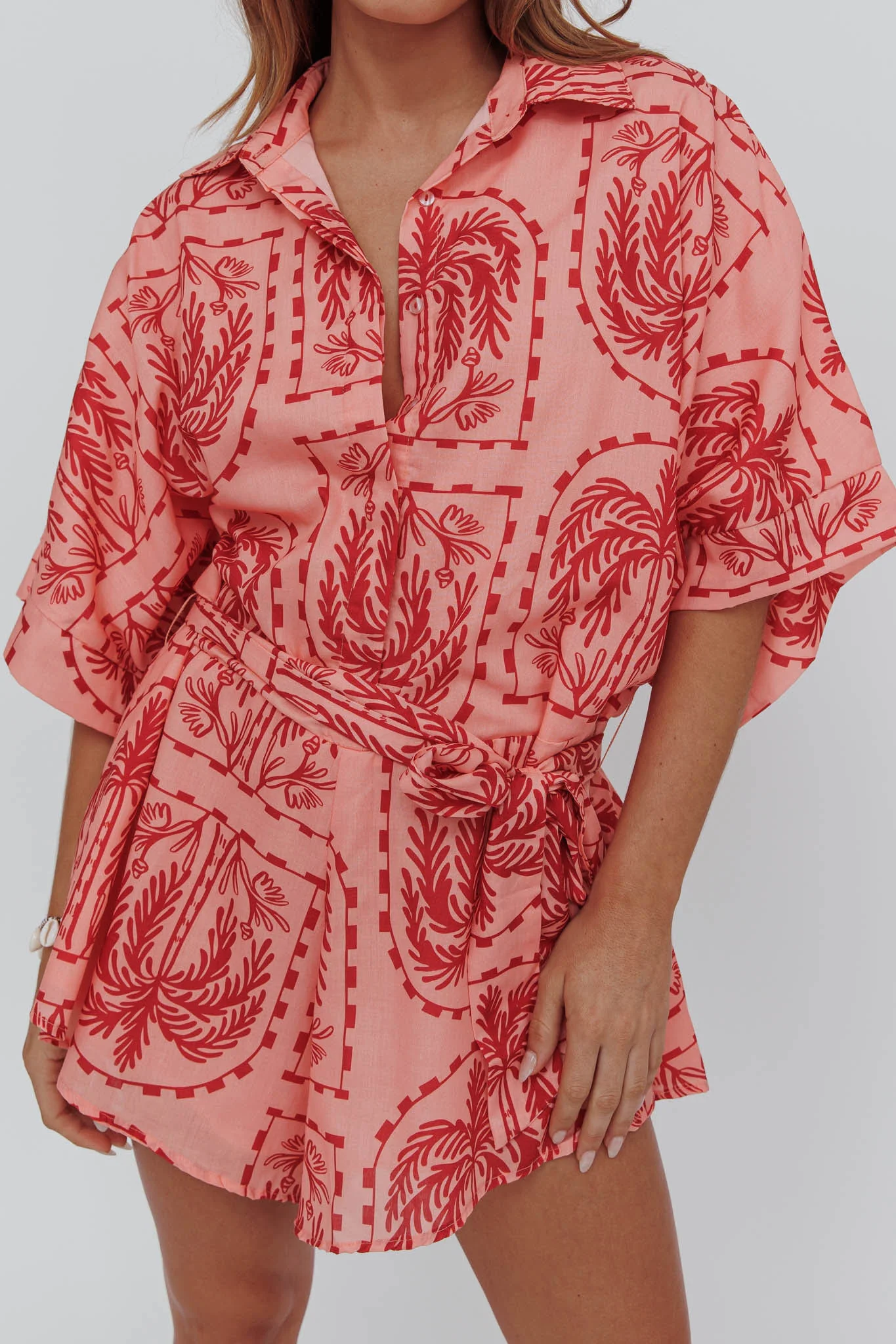 Daytona Beach Button-Up Romper Print Peach - Image 3