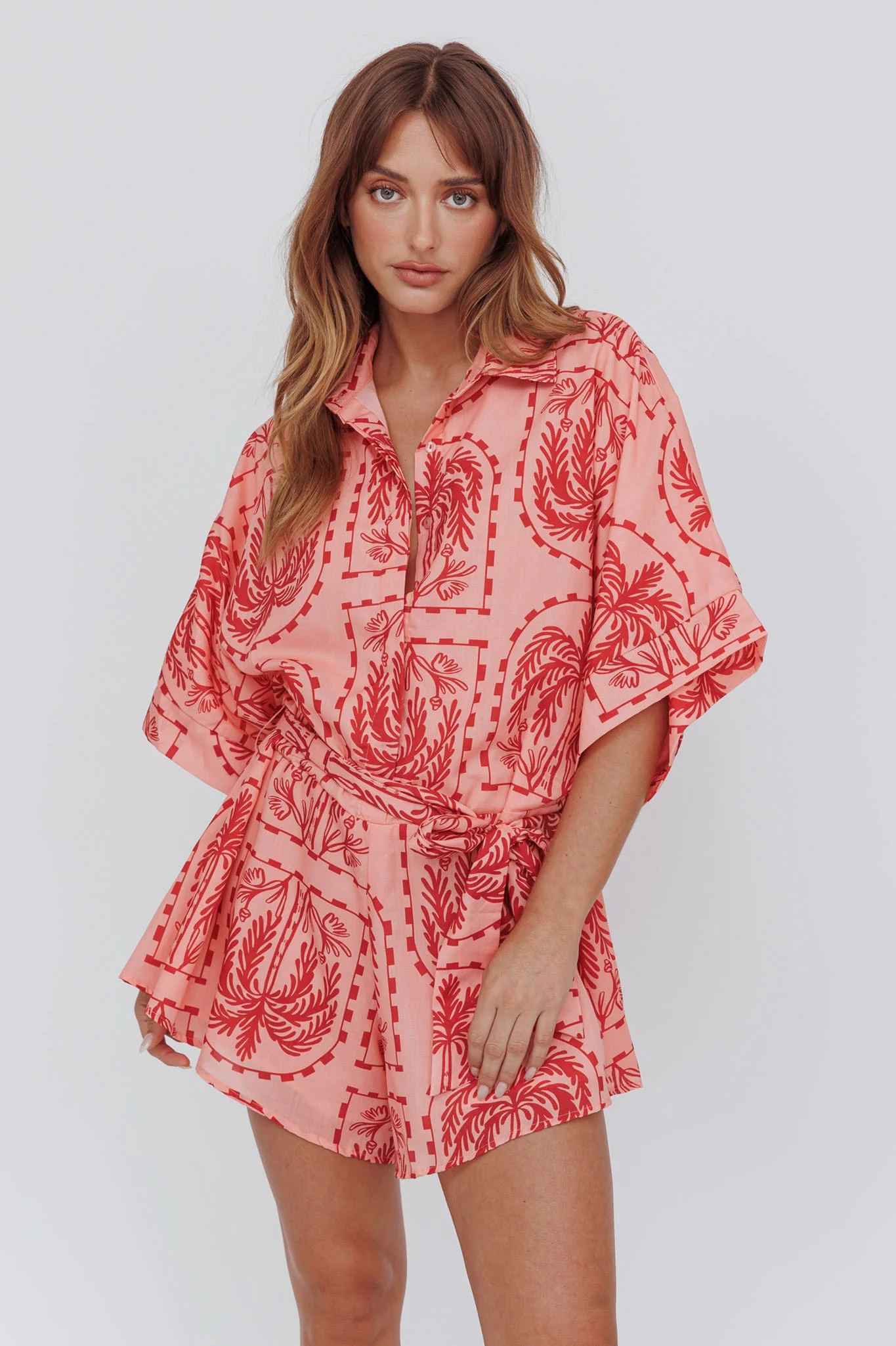 Daytona Beach Button-Up Romper Print Peach - Image 5