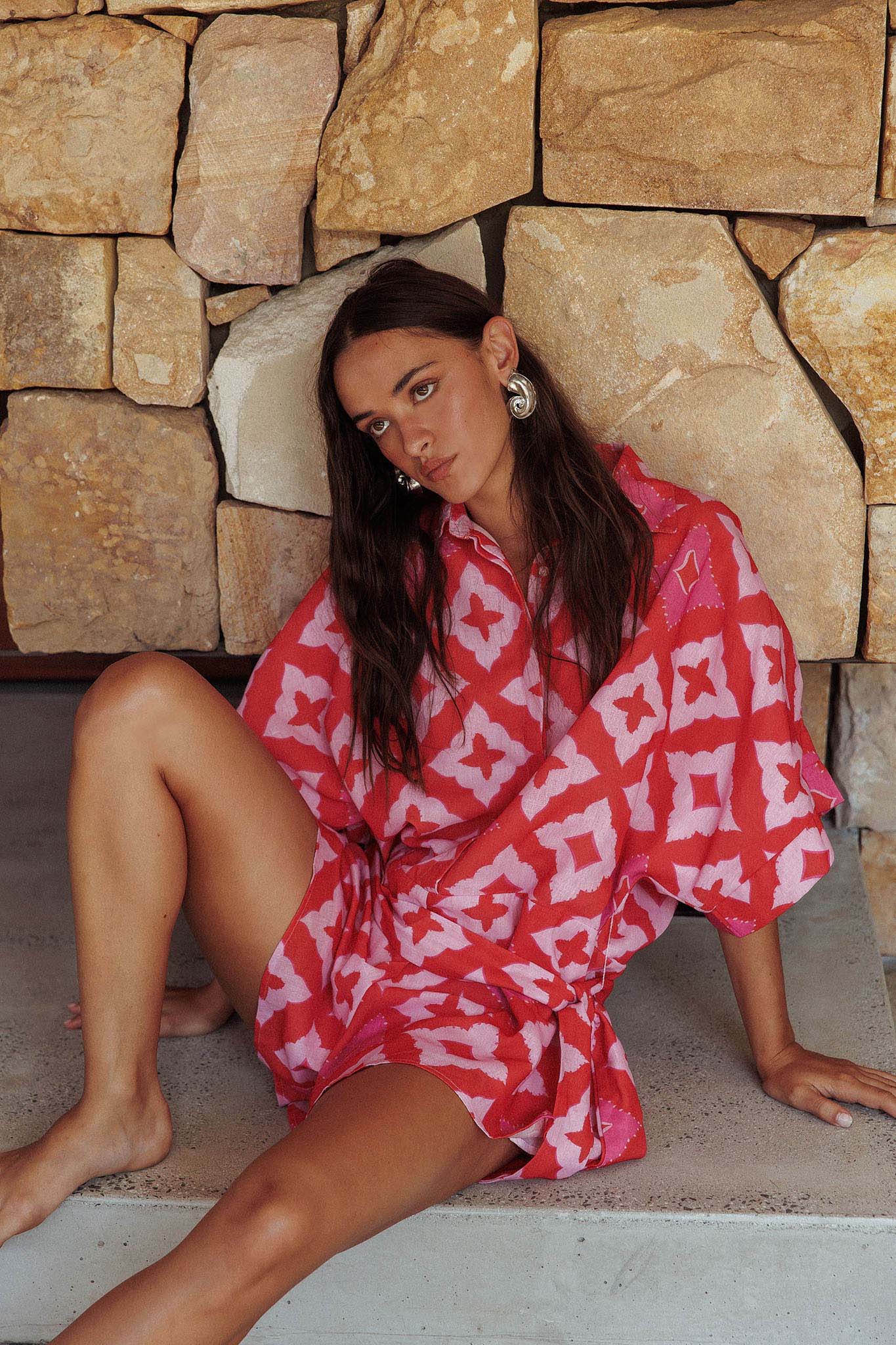 Daytona Beach Button-Up Romper Print Pink - Image 2