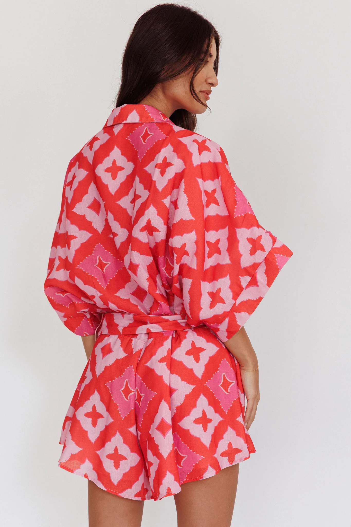Daytona Beach Button-Up Romper Print Pink - Image 3