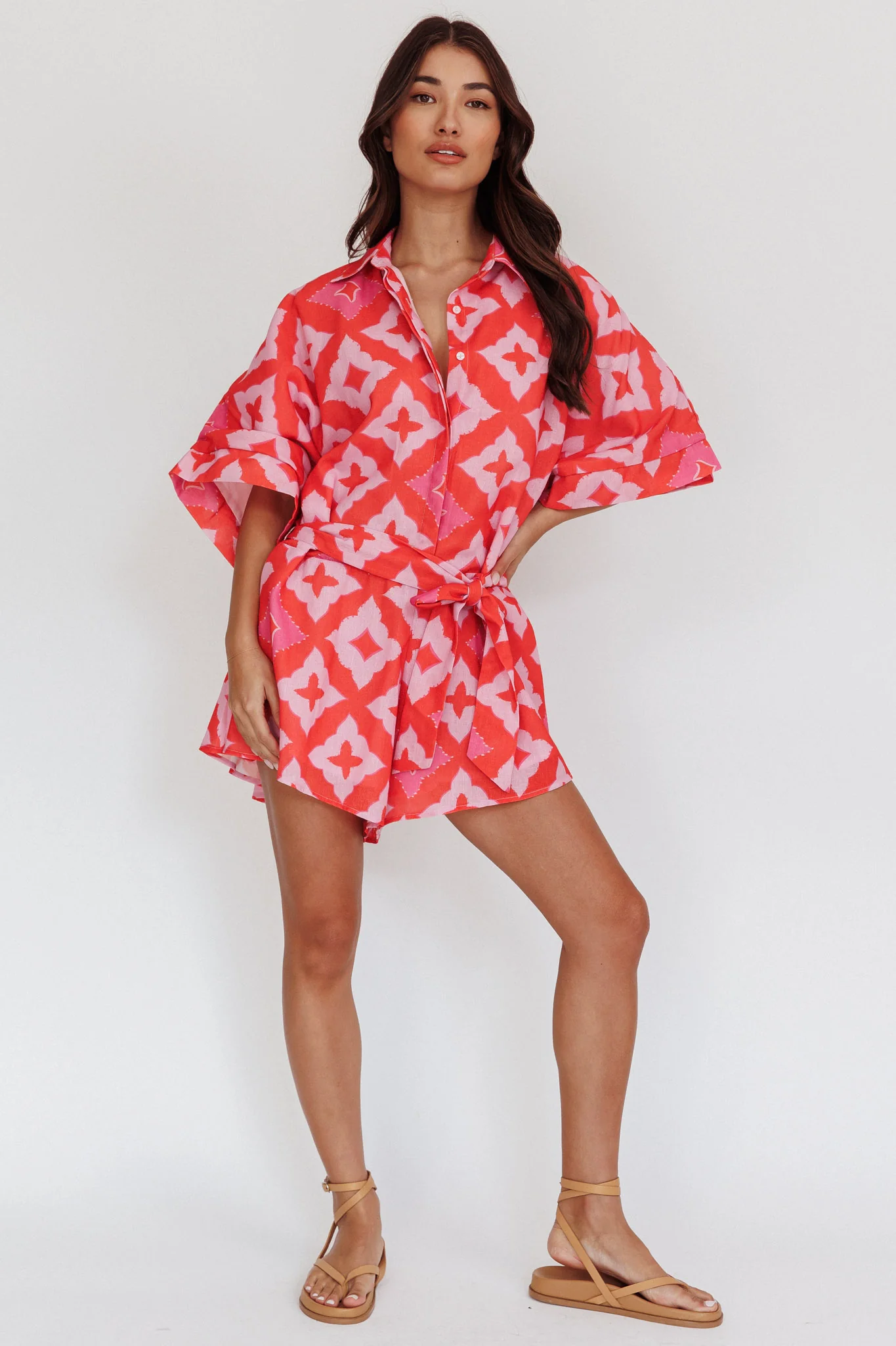 Daytona Beach Button-Up Romper Print Pink - Image 4