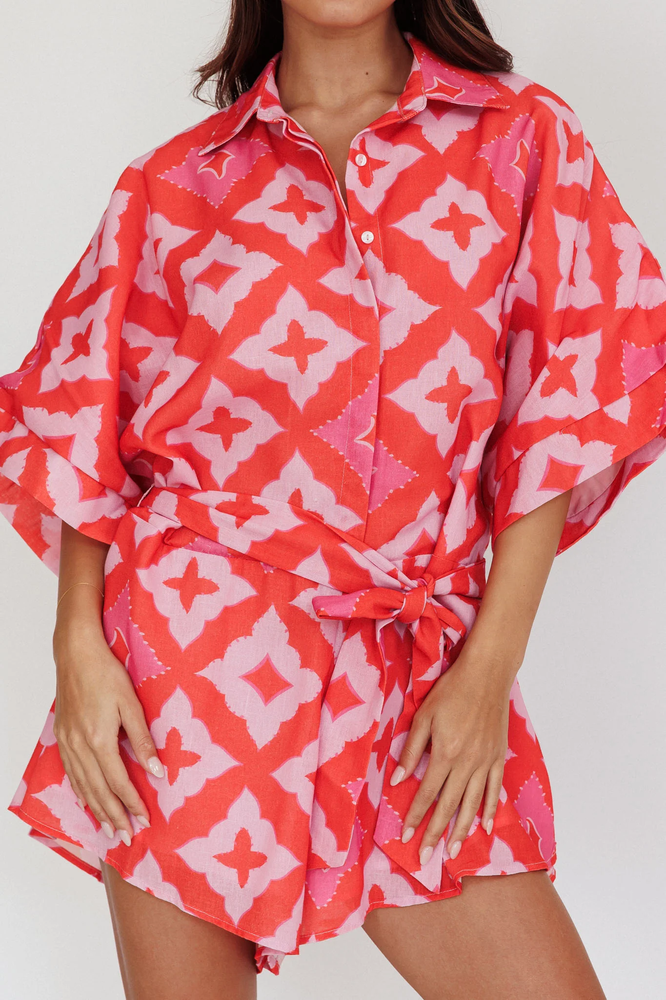 Daytona Beach Button-Up Romper Print Pink - Image 5