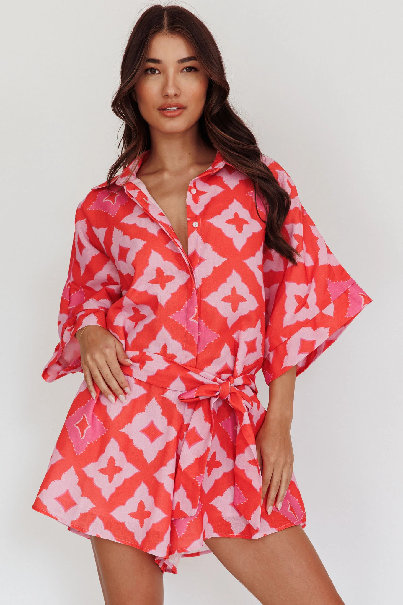 Daytona Beach Button-Up Romper Print Pink - Image 6
