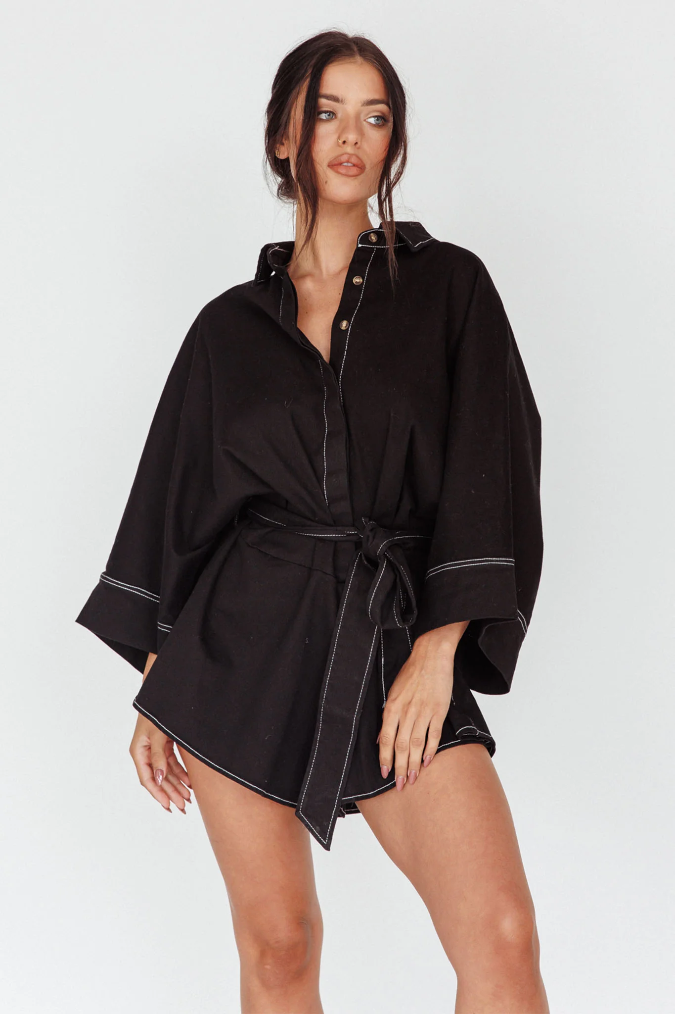Daytona Beach Long Sleeve Shirt Romper Black - Image 4