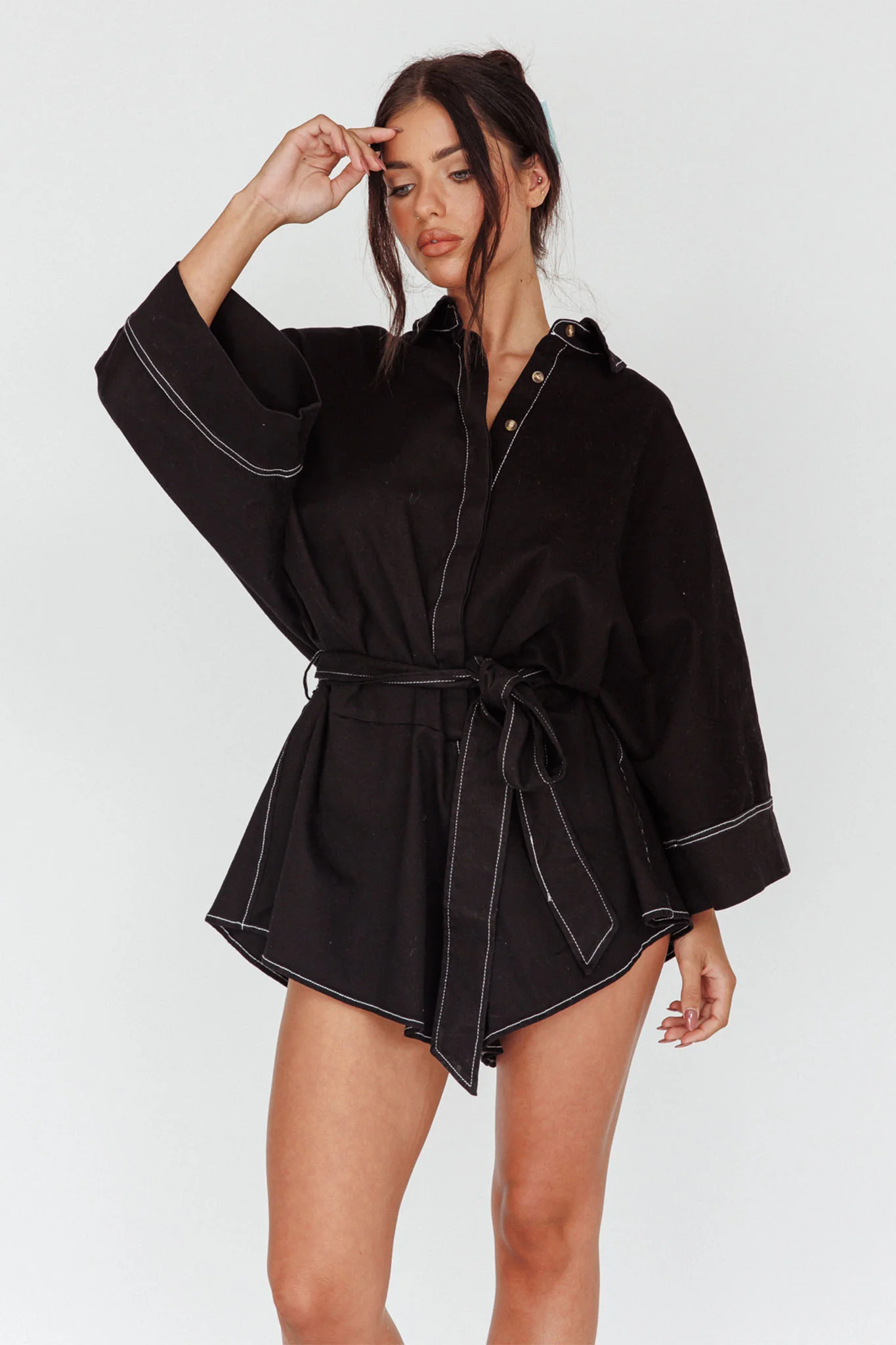 Daytona Beach Long Sleeve Shirt Romper Black - Image 6