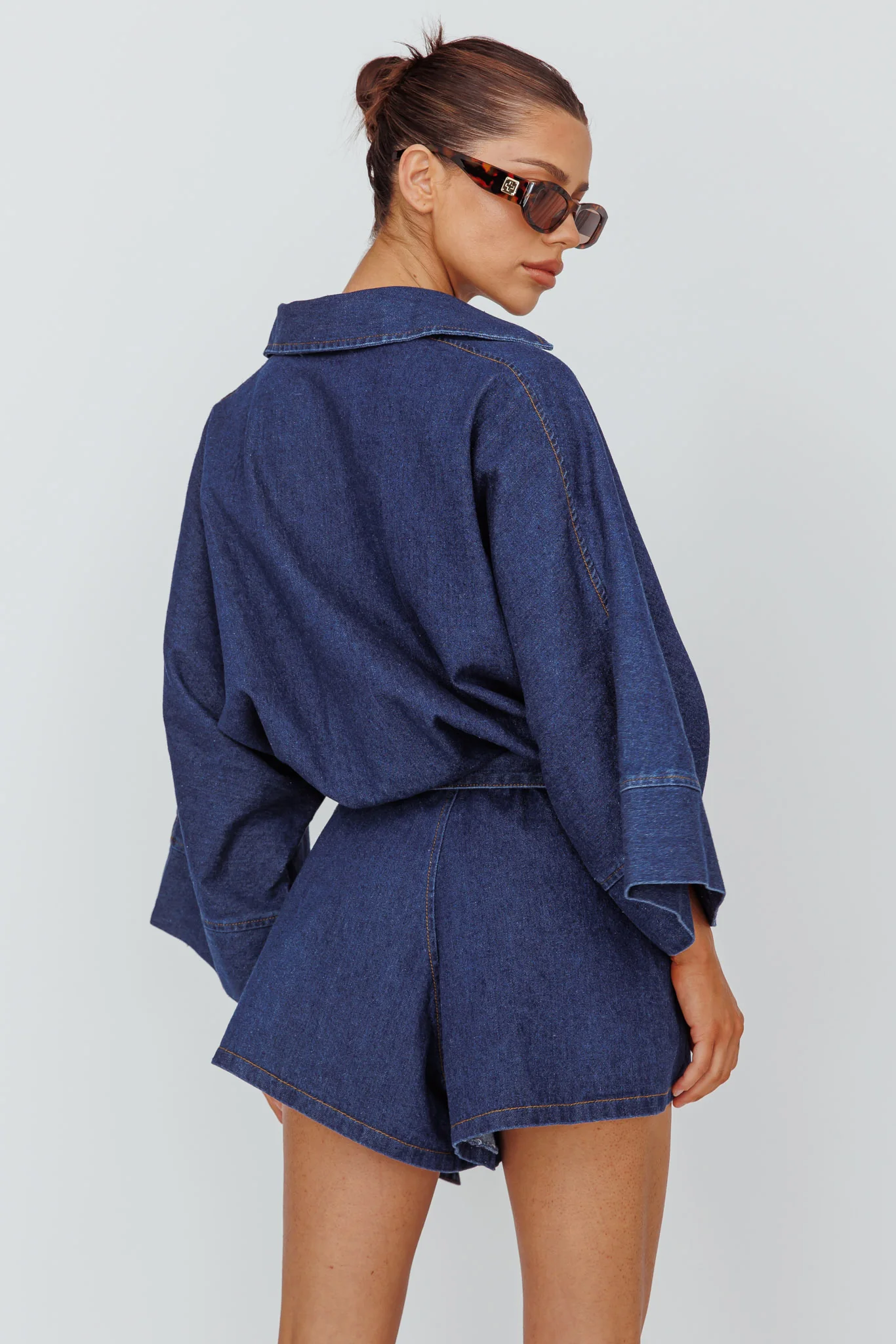 Daytona Beach Long Sleeve Shirt Romper Indigo - Image 2