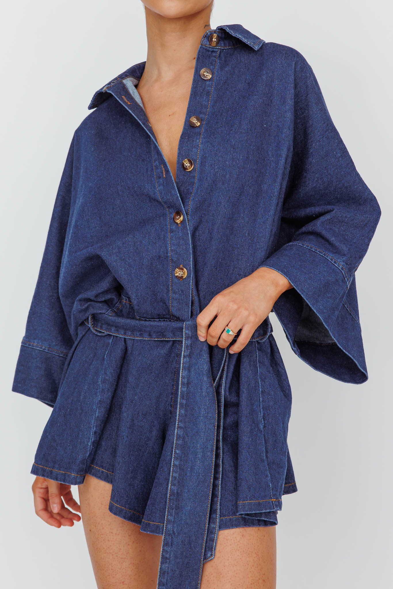 Daytona Beach Long Sleeve Shirt Romper Indigo - Image 4