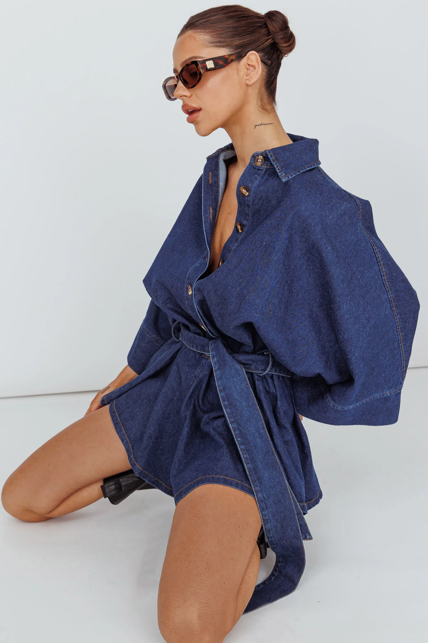 Daytona Beach Long Sleeve Shirt Romper Indigo - Image 5