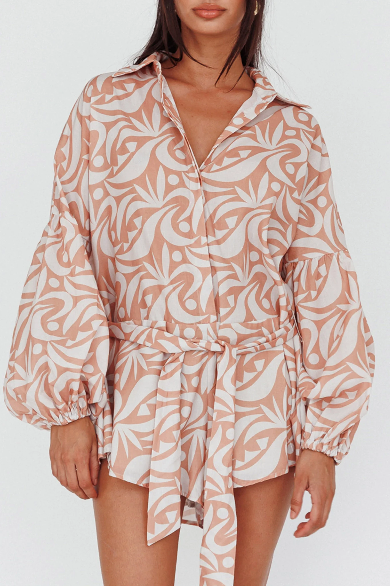 Daytona Beach Long Sleeve Shirt Romper Print Peach - Image 4
