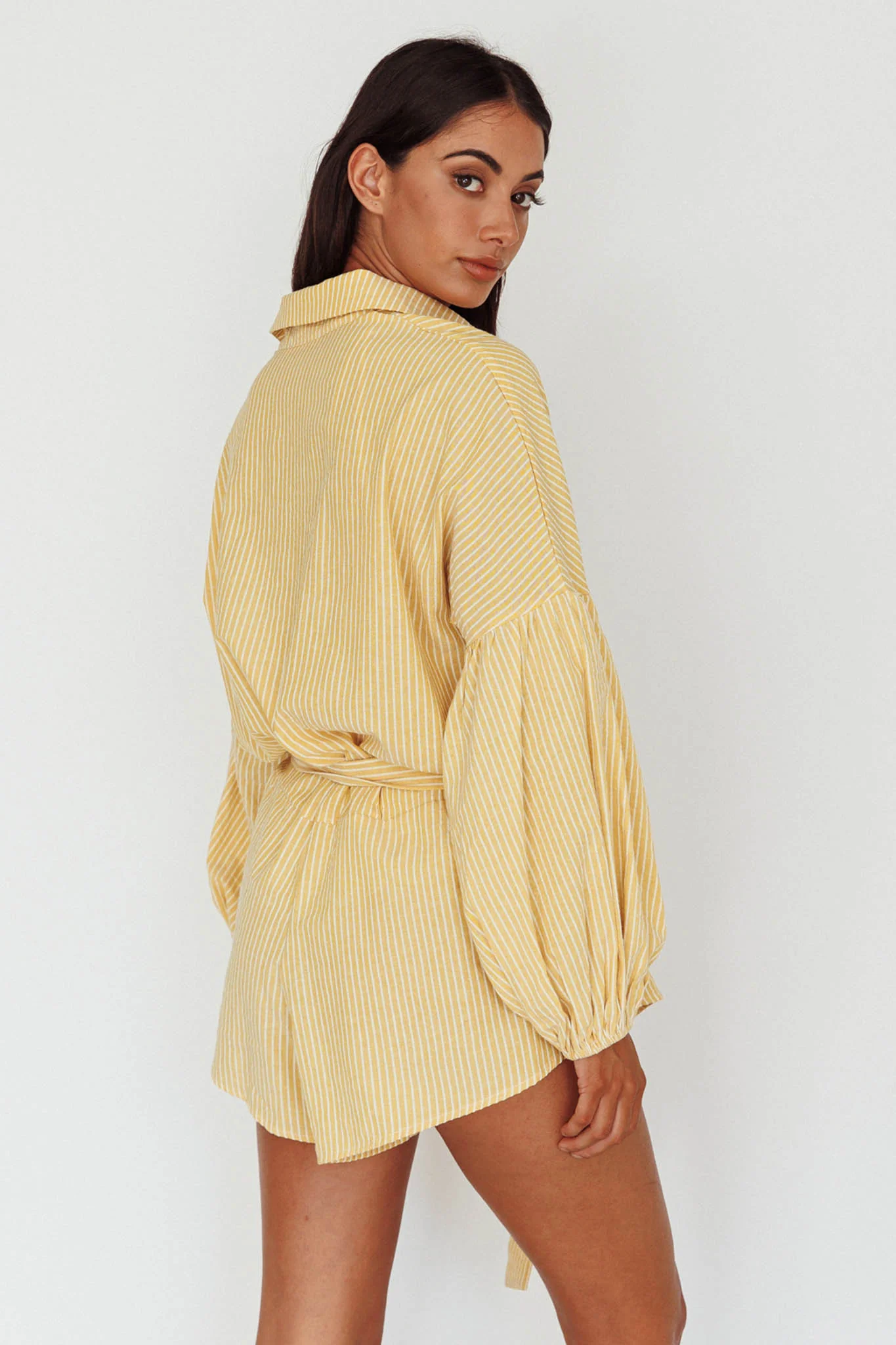 Daytona Beach Long Sleeve Shirt Romper Yellow Stripe - Image 2