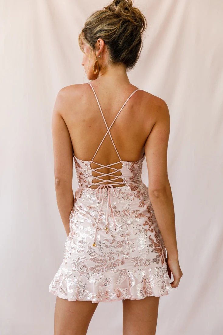 Dazed Lace-Up Back Dress Rose Gold - Image 3