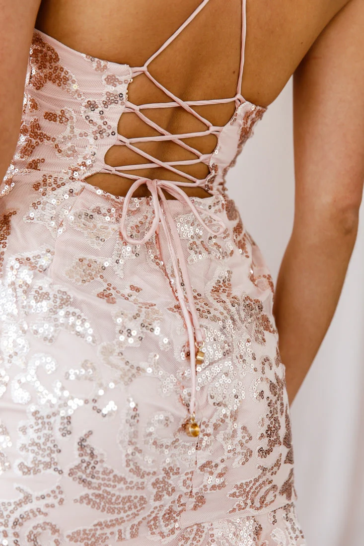 Dazed Lace-Up Back Dress Rose Gold - Image 4