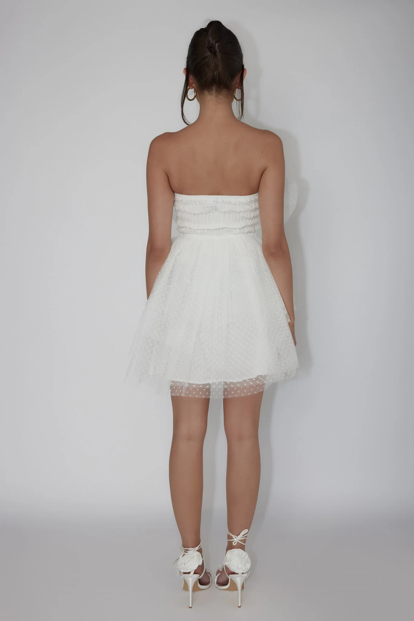 Deana Bow Bust Strapless Mini Dress Spotty White - Image 2