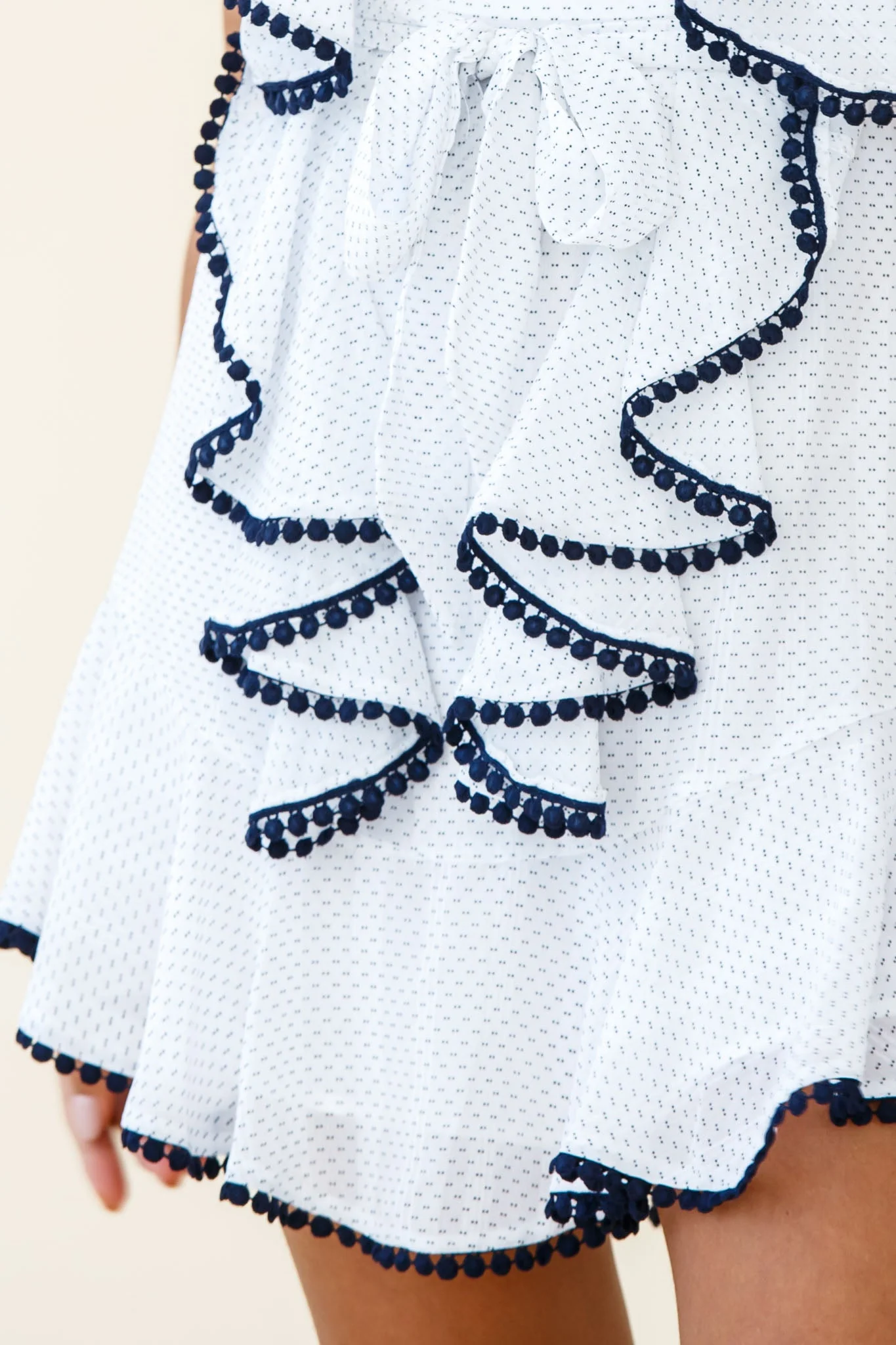 Deandra Ruffle Insert Waist Tie Dress Dash Pattern White - Image 7