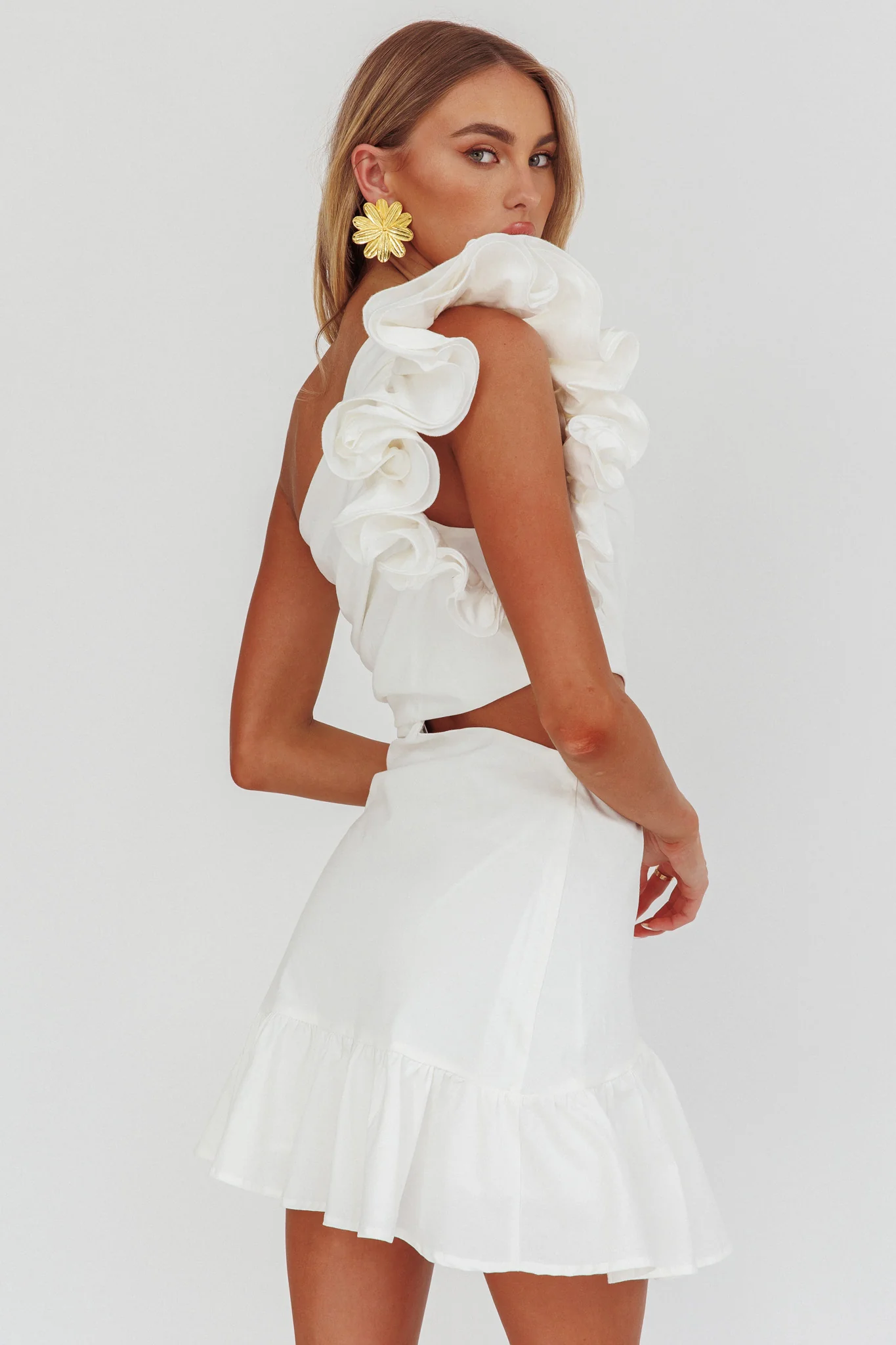 Deanna One-Shoulder Cut-Out Mini Dress White - Image 4