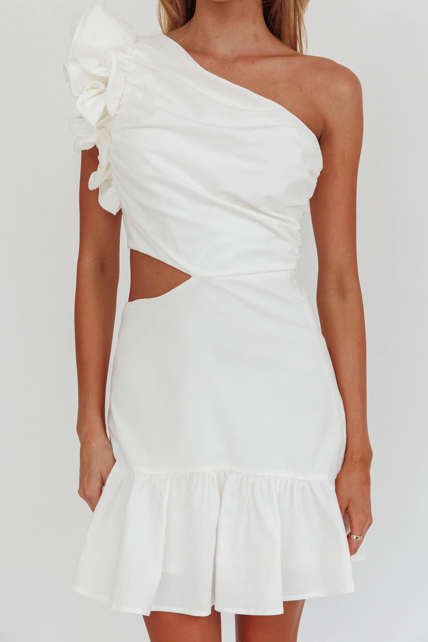 Deanna One-Shoulder Cut-Out Mini Dress White - Image 6