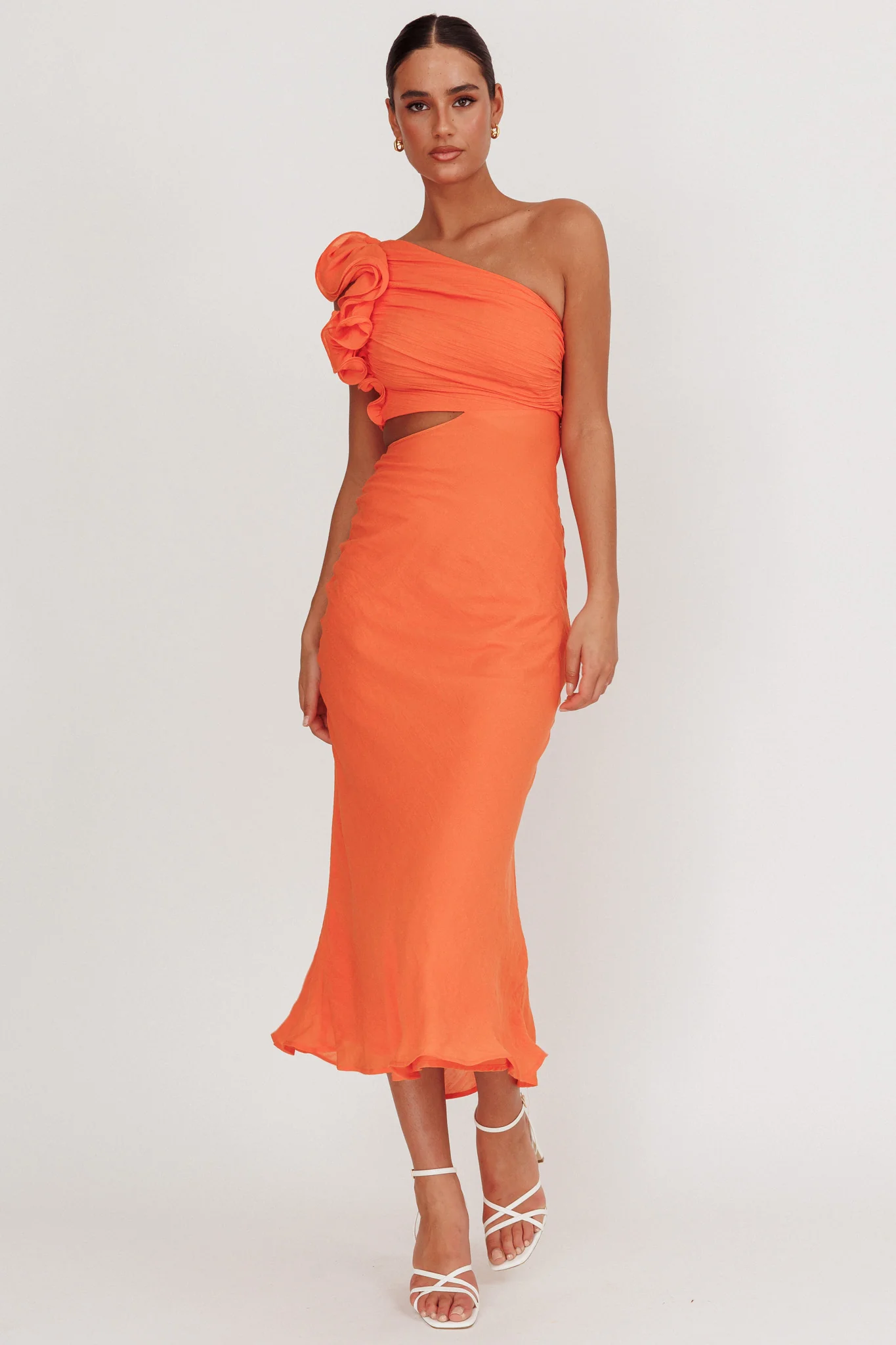 Deanna One-Shoulder Ruffle Maxi Dress Orange - Image 6