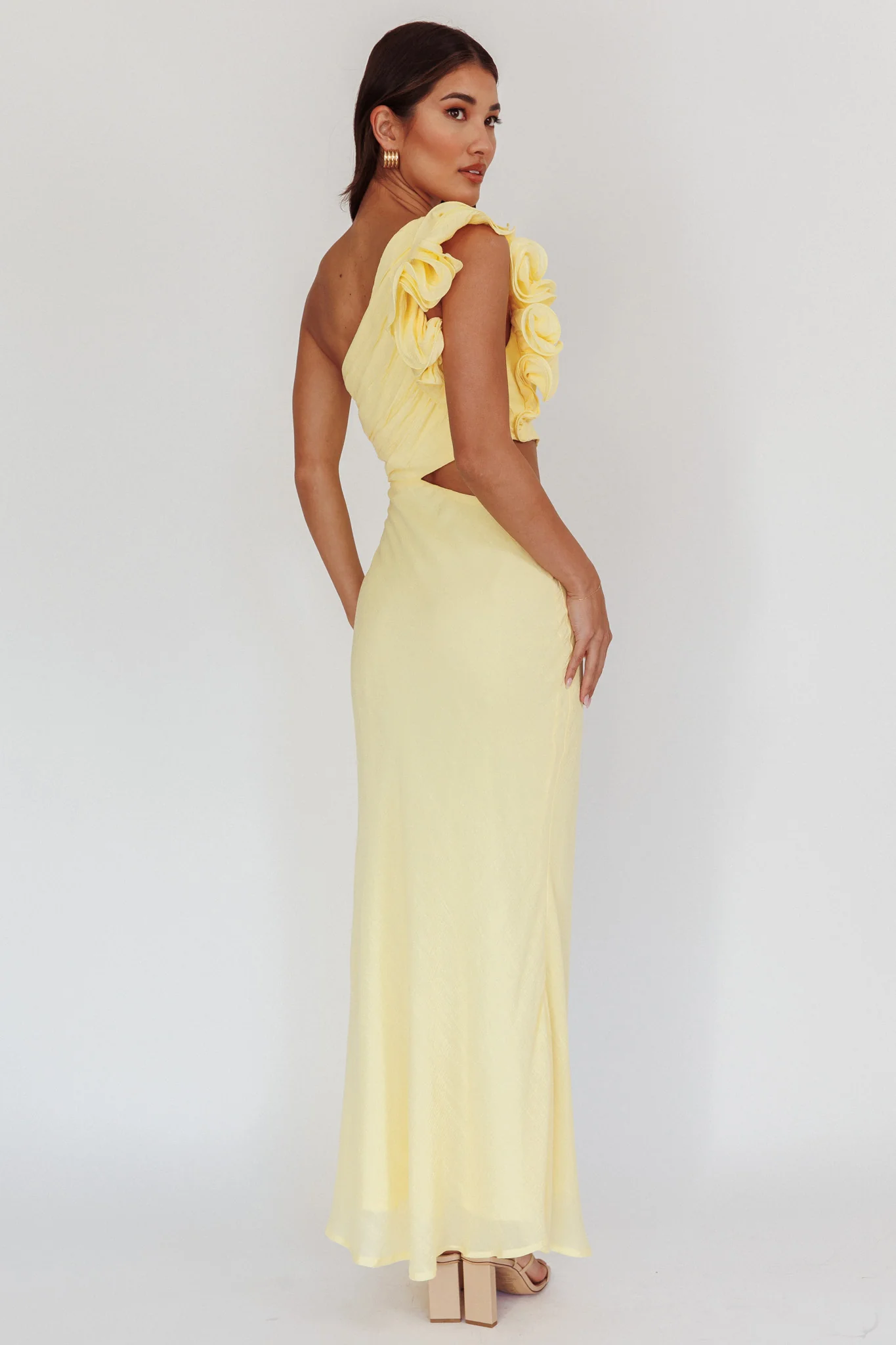 Deanna One-Shoulder Ruffle Maxi Dress Yellow - Image 3