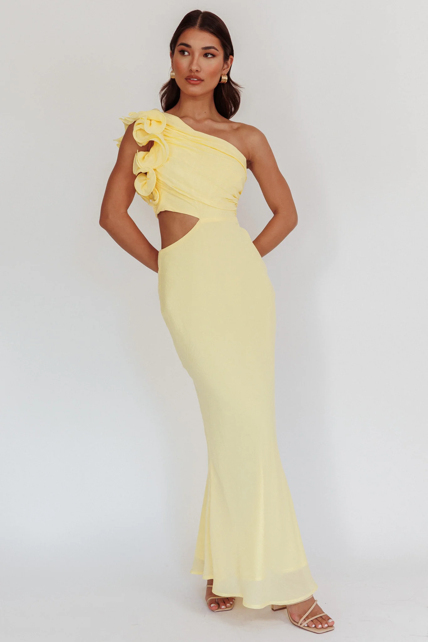 Deanna One-Shoulder Ruffle Maxi Dress Yellow - Image 5