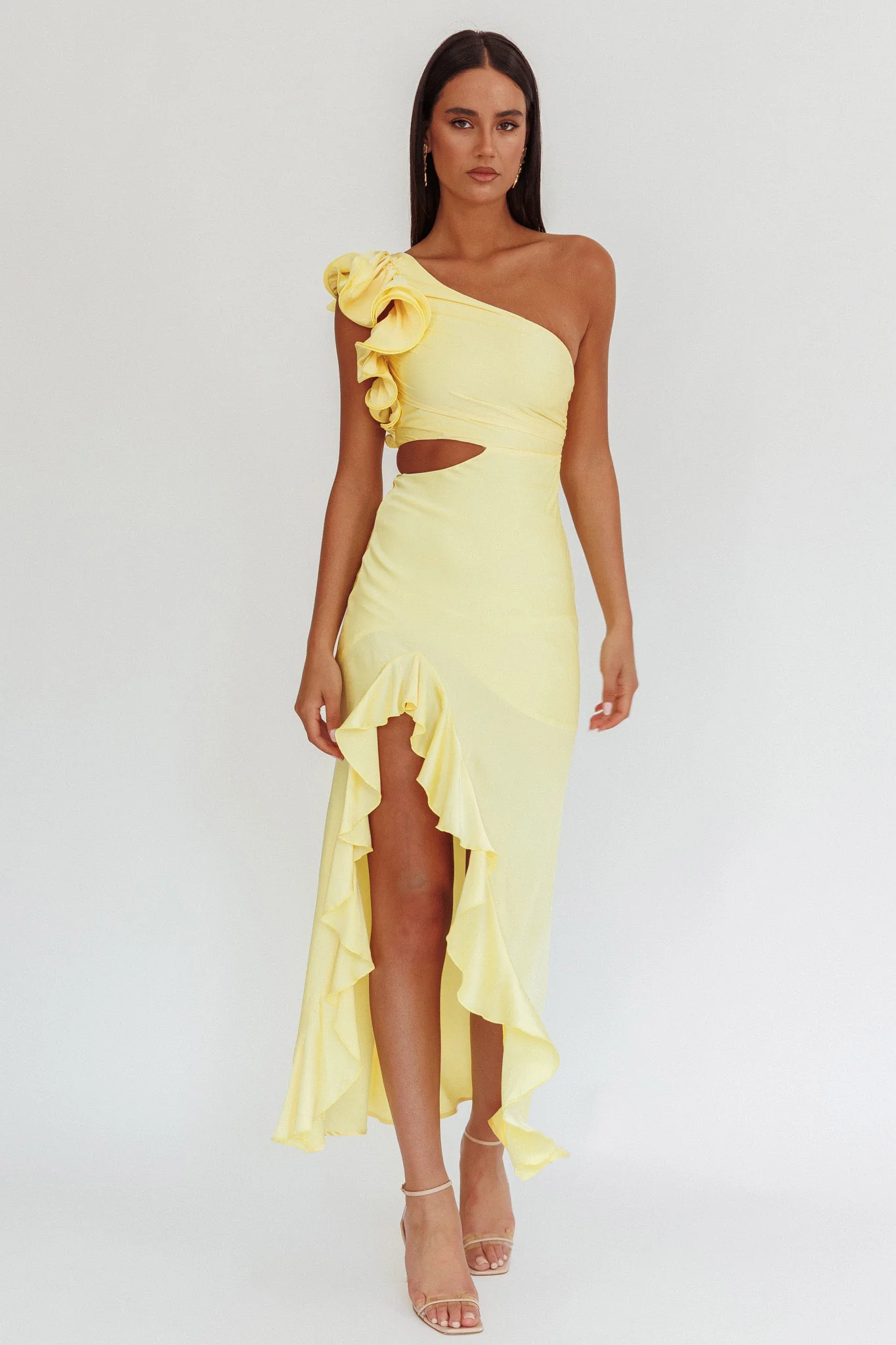 Deanna One-Shoulder Split Maxi Dress Yellow - Image 6