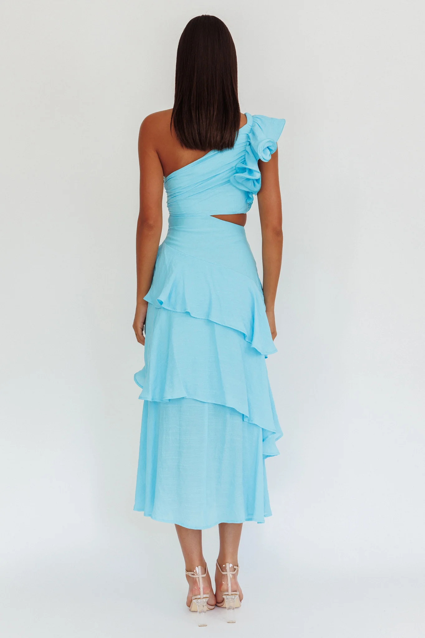 Deanna One-Shoulder Tiered Maxi Dress Blue - Image 2