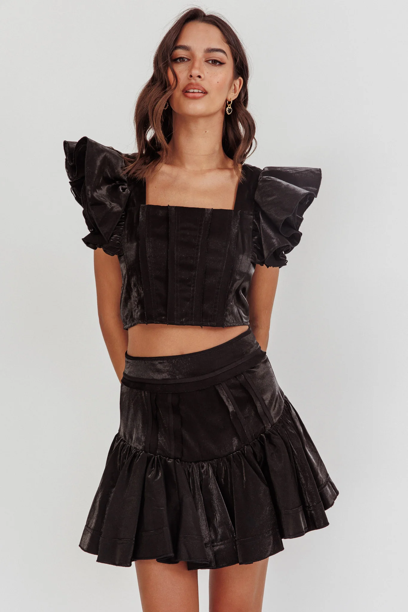 Debutante Drop Yoke Ruffle Skirt Black - Image 2
