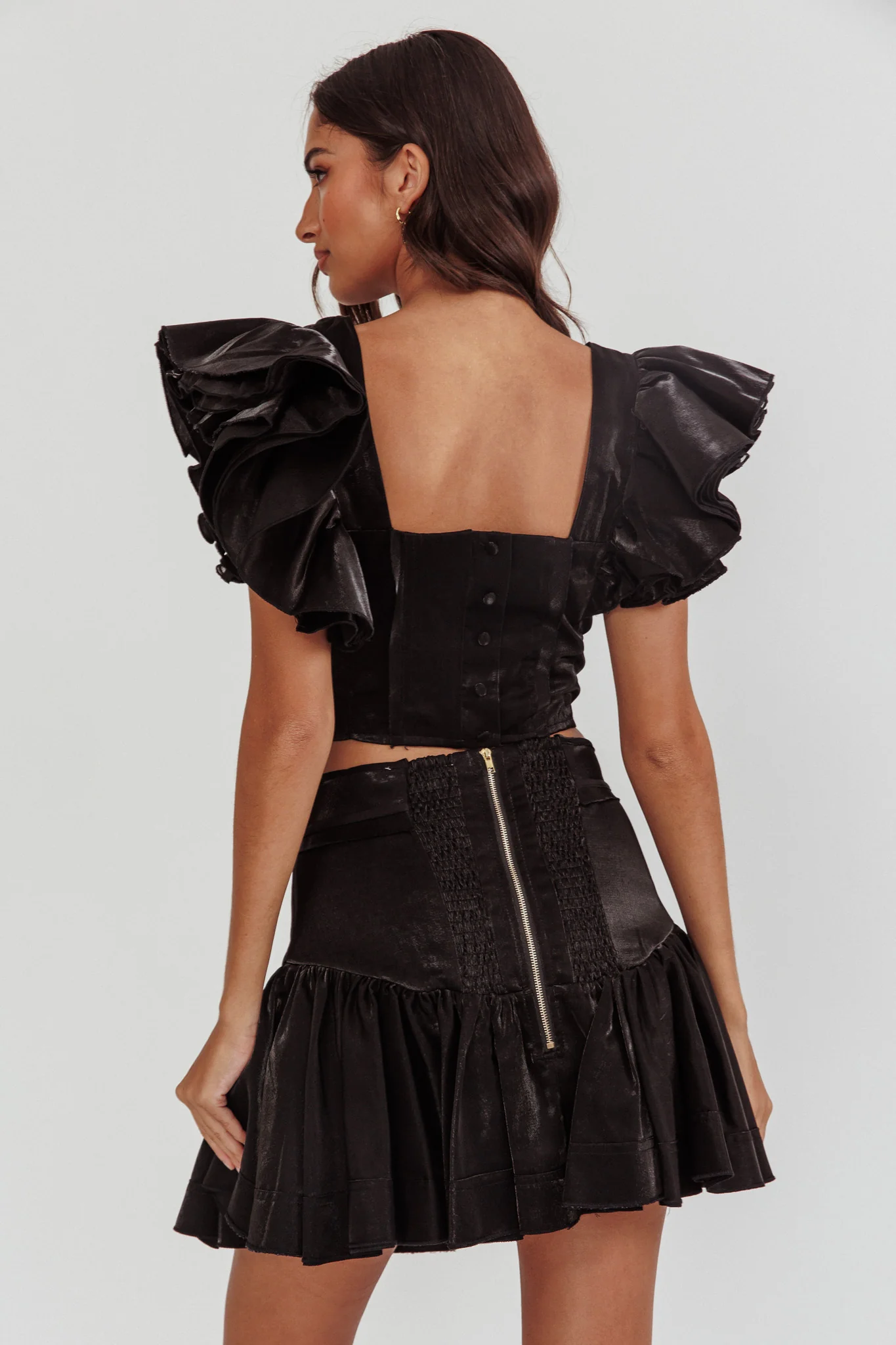 Debutante Drop Yoke Ruffle Skirt Black - Image 3