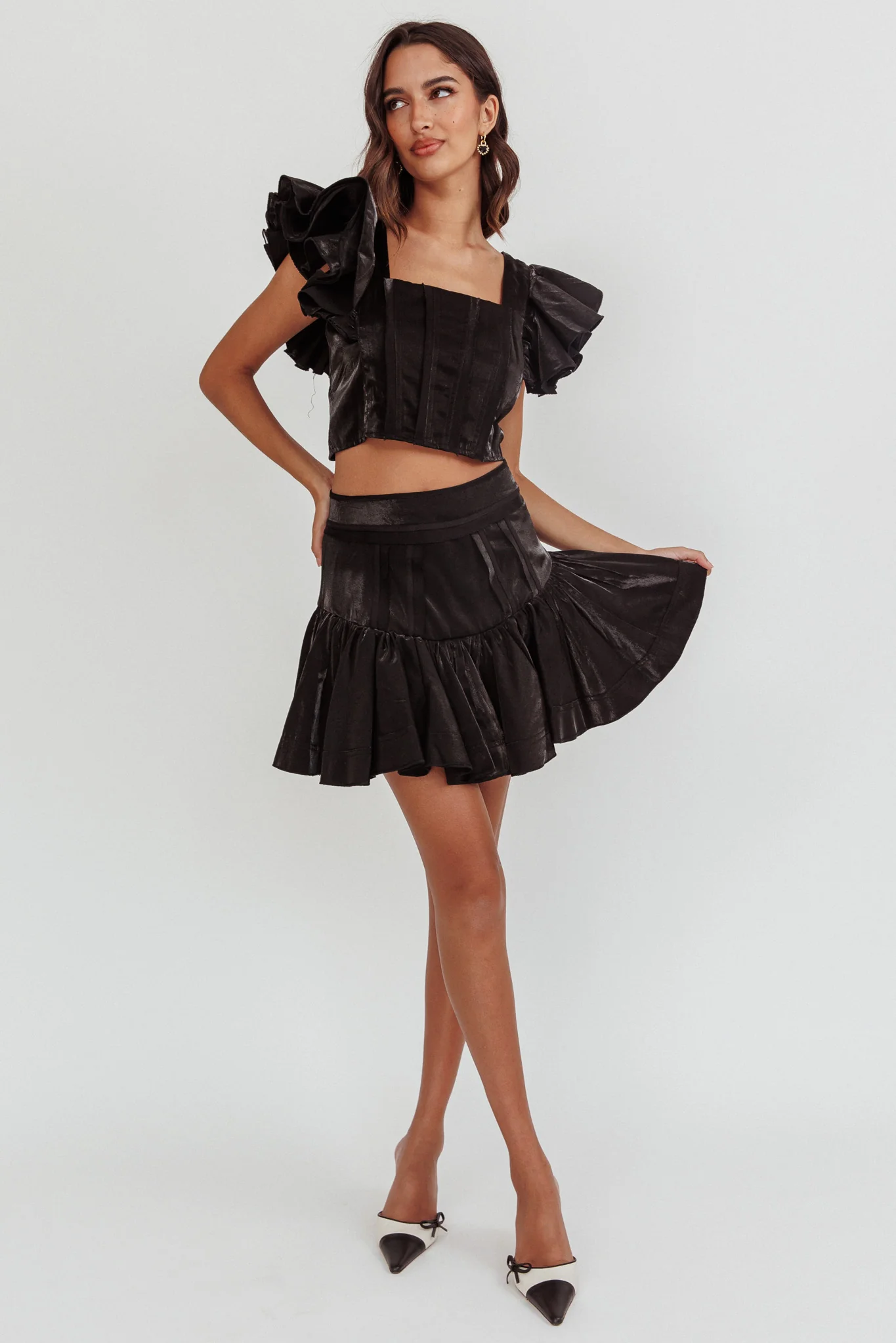 Debutante Drop Yoke Ruffle Skirt Black - Image 4