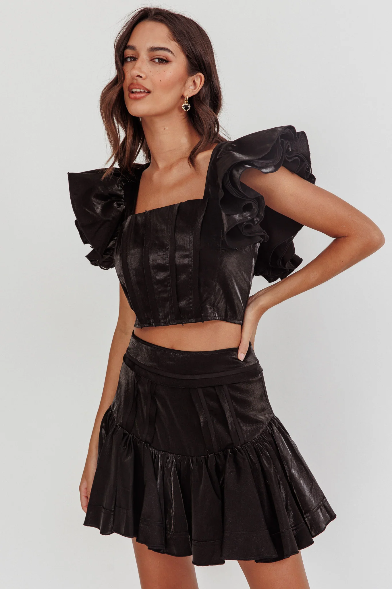 Debutante Drop Yoke Ruffle Skirt Black - Image 5