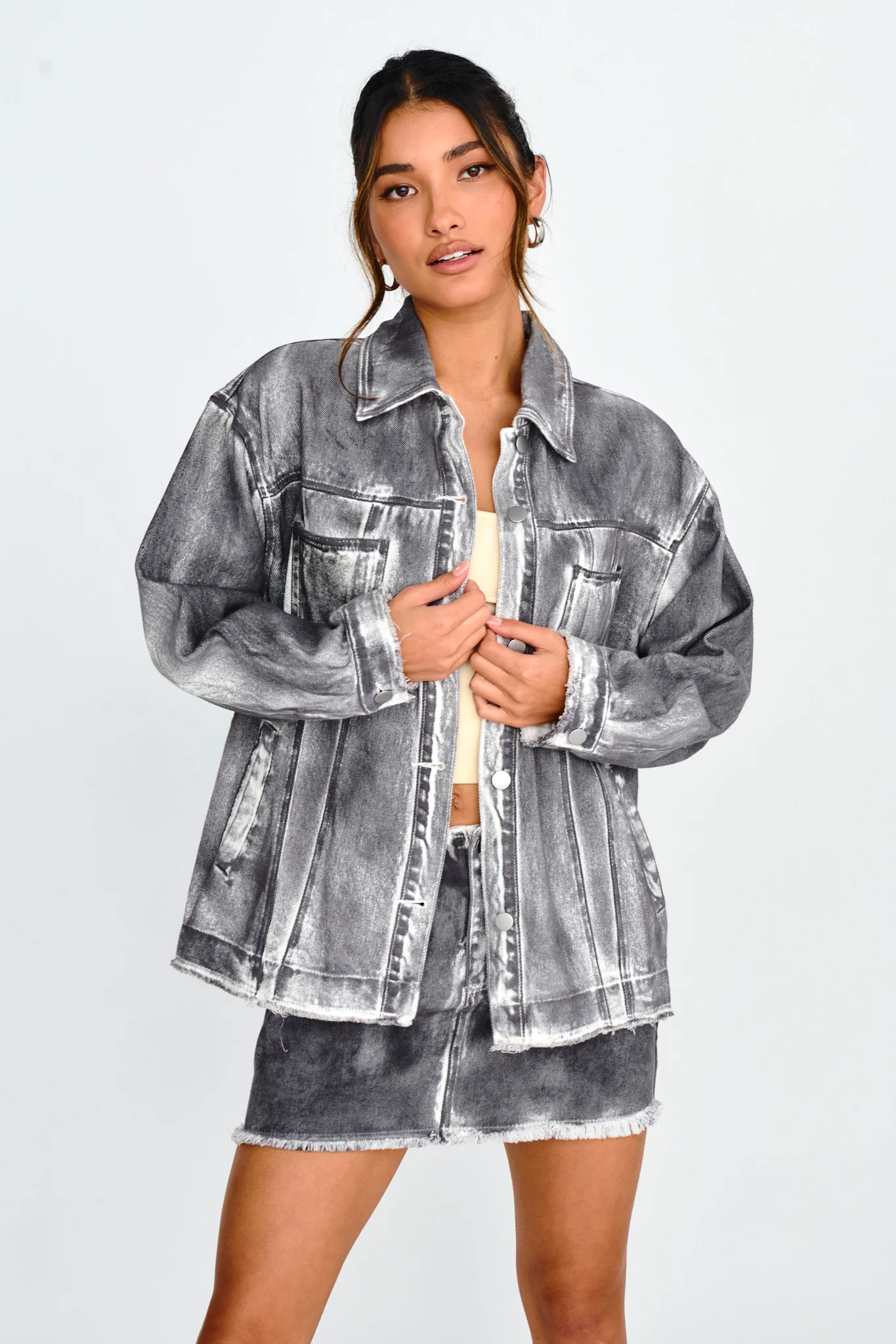 Decoy Distressed Jean Jacket Black/White - Image 5