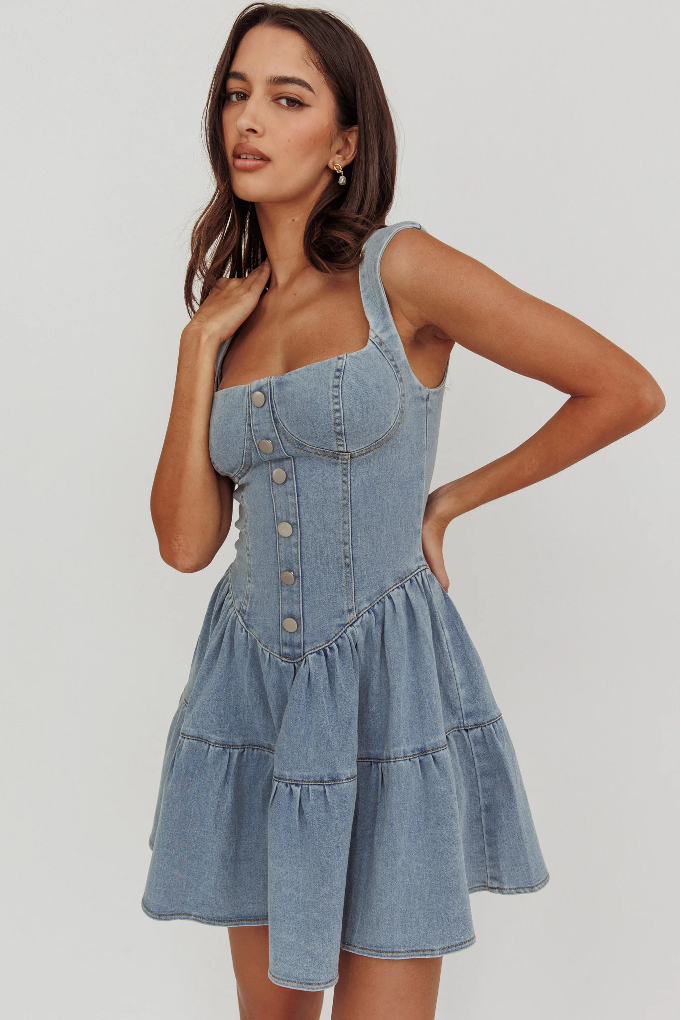 Deep Dive Square Neck Mini Dress Denim - Image 2