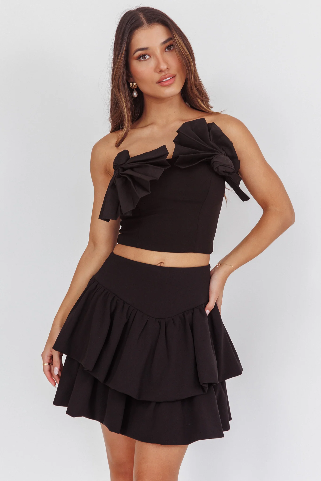 Deisi Concertina Layered Ruffle Mini Skirt Black - Image 3