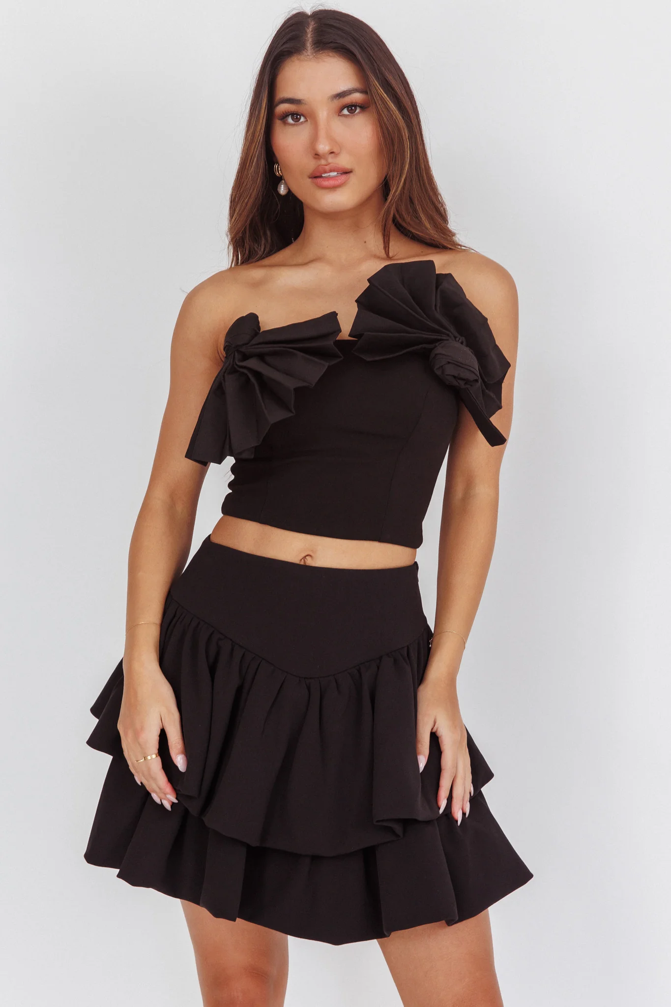 Deisi Concertina Layered Ruffle Mini Skirt Black - Image 5