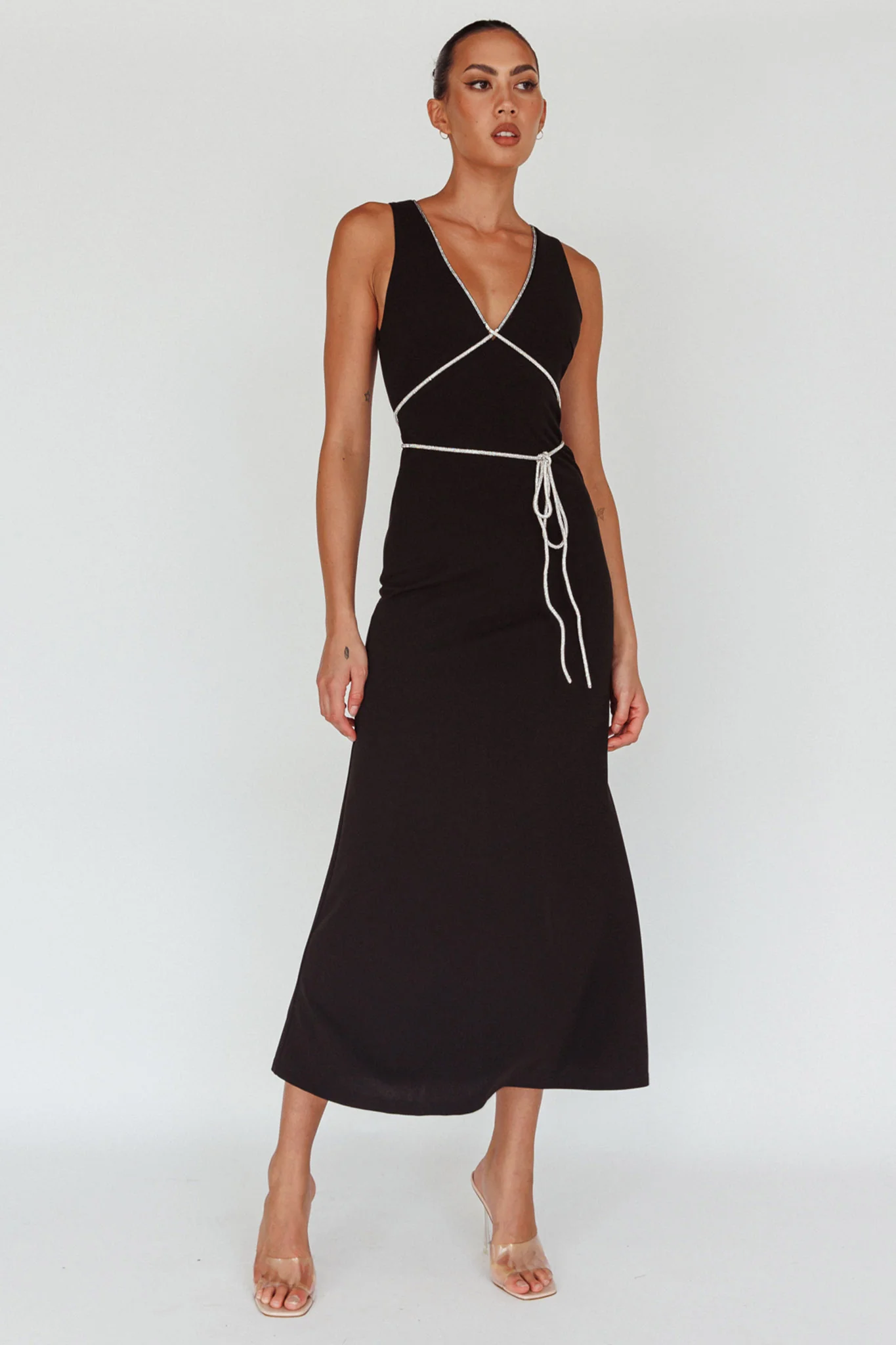 Del Sol Diamante Rope Maxi Dress Black - Image 3