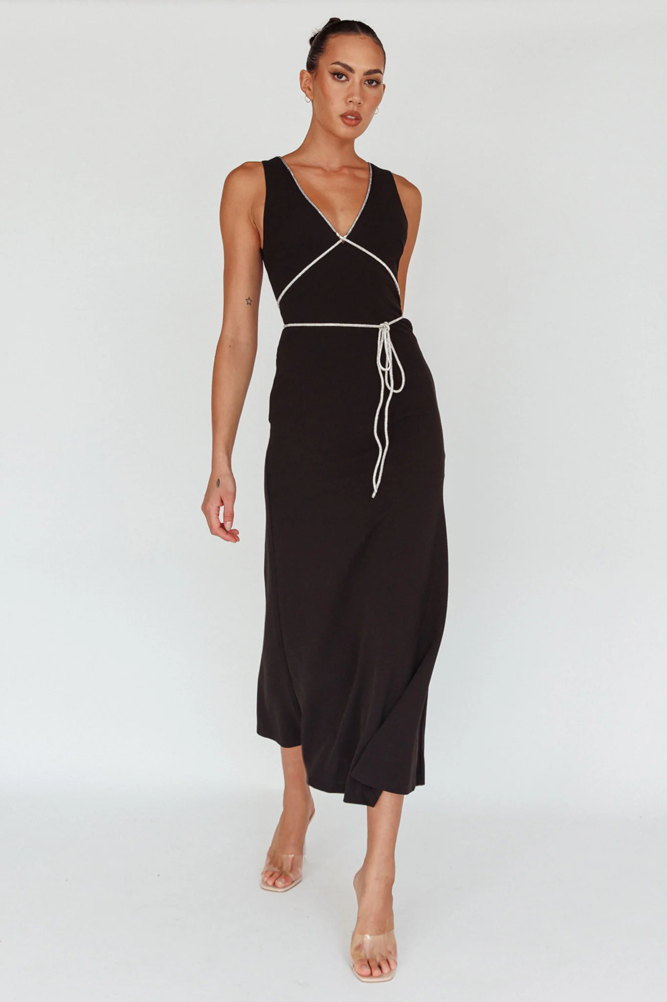 Del Sol Diamante Rope Maxi Dress Black - Image 5