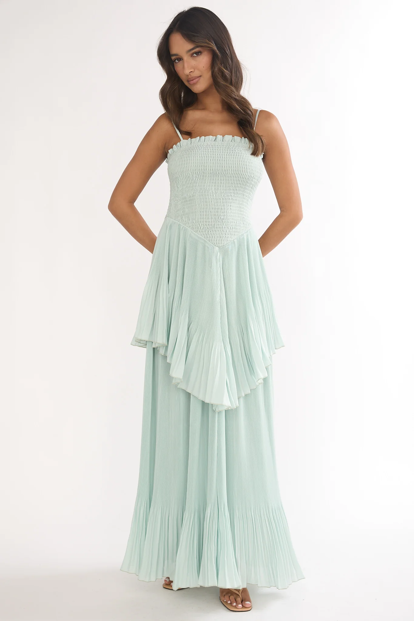 Delin Smocked Layered Maxi Dress Sage - Image 5