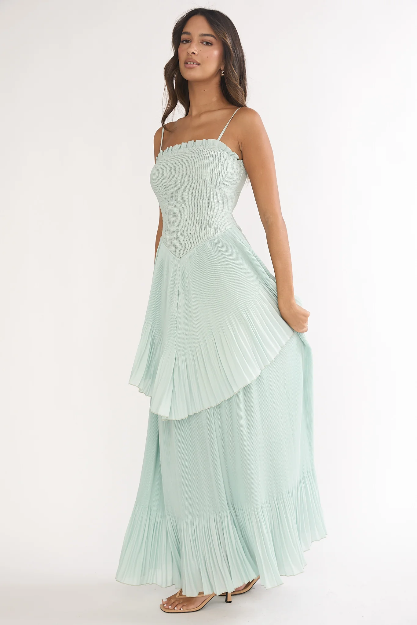 Delin Smocked Layered Maxi Dress Sage - Image 6