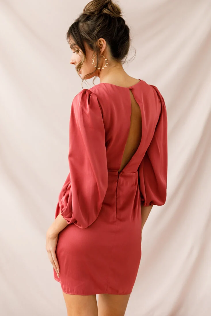 DeLisa Balloon Sleeve Mini Dress Rose - Image 4