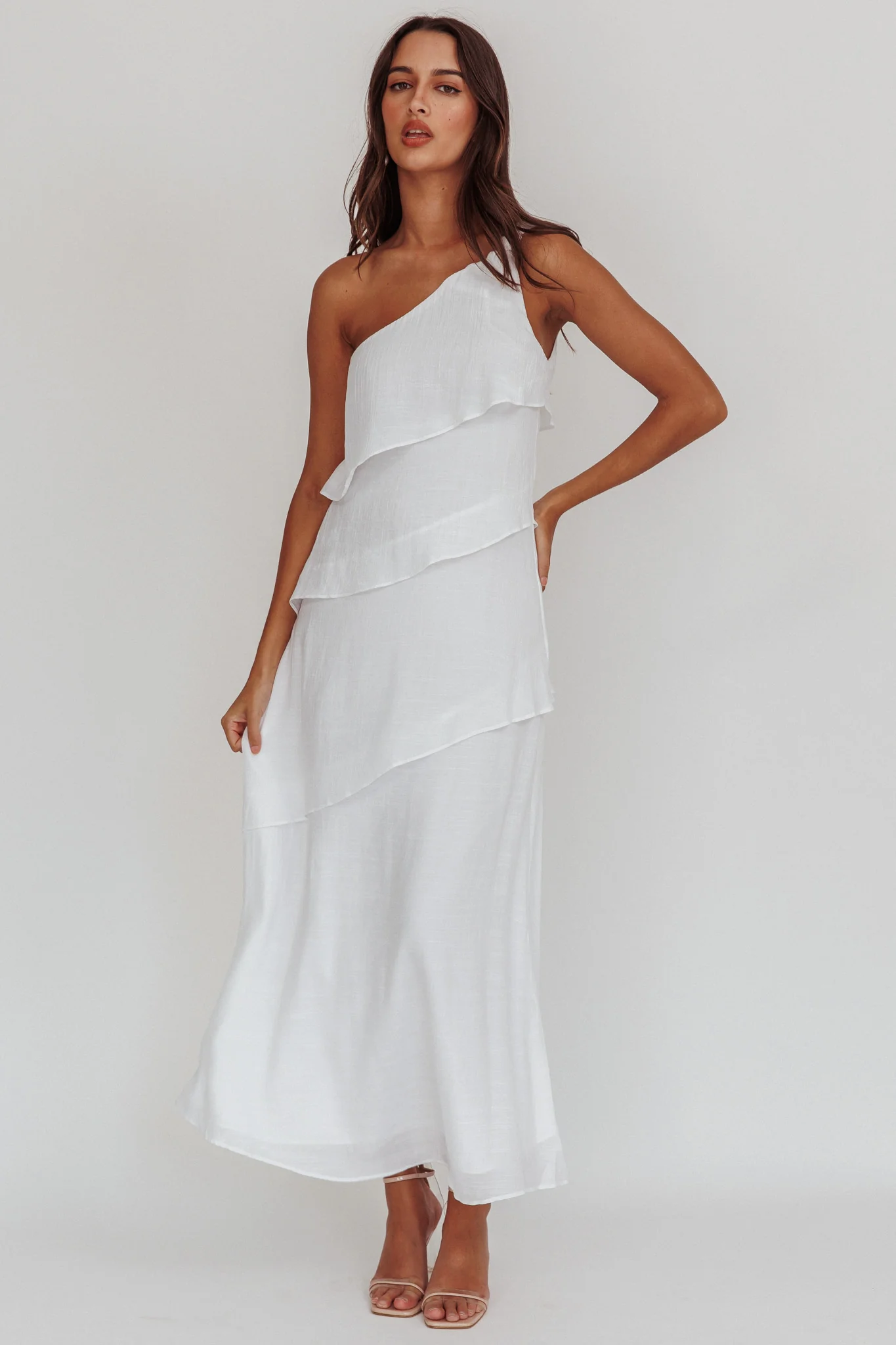 Delwyn One-Shoulder Maxi Dress White - Image 3