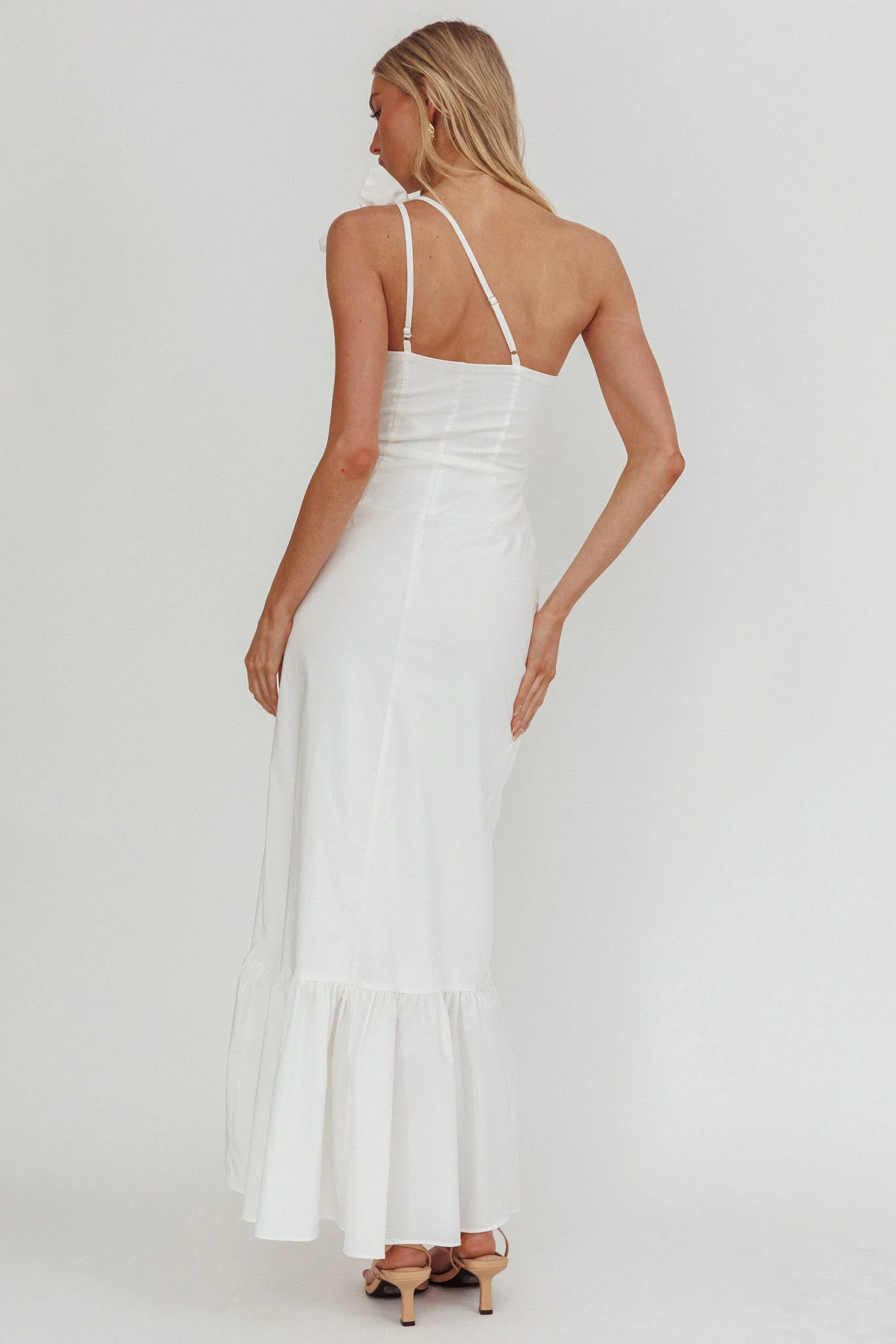 Dena One-Shoulder Frill Hem Maxi Dress White - Image 2