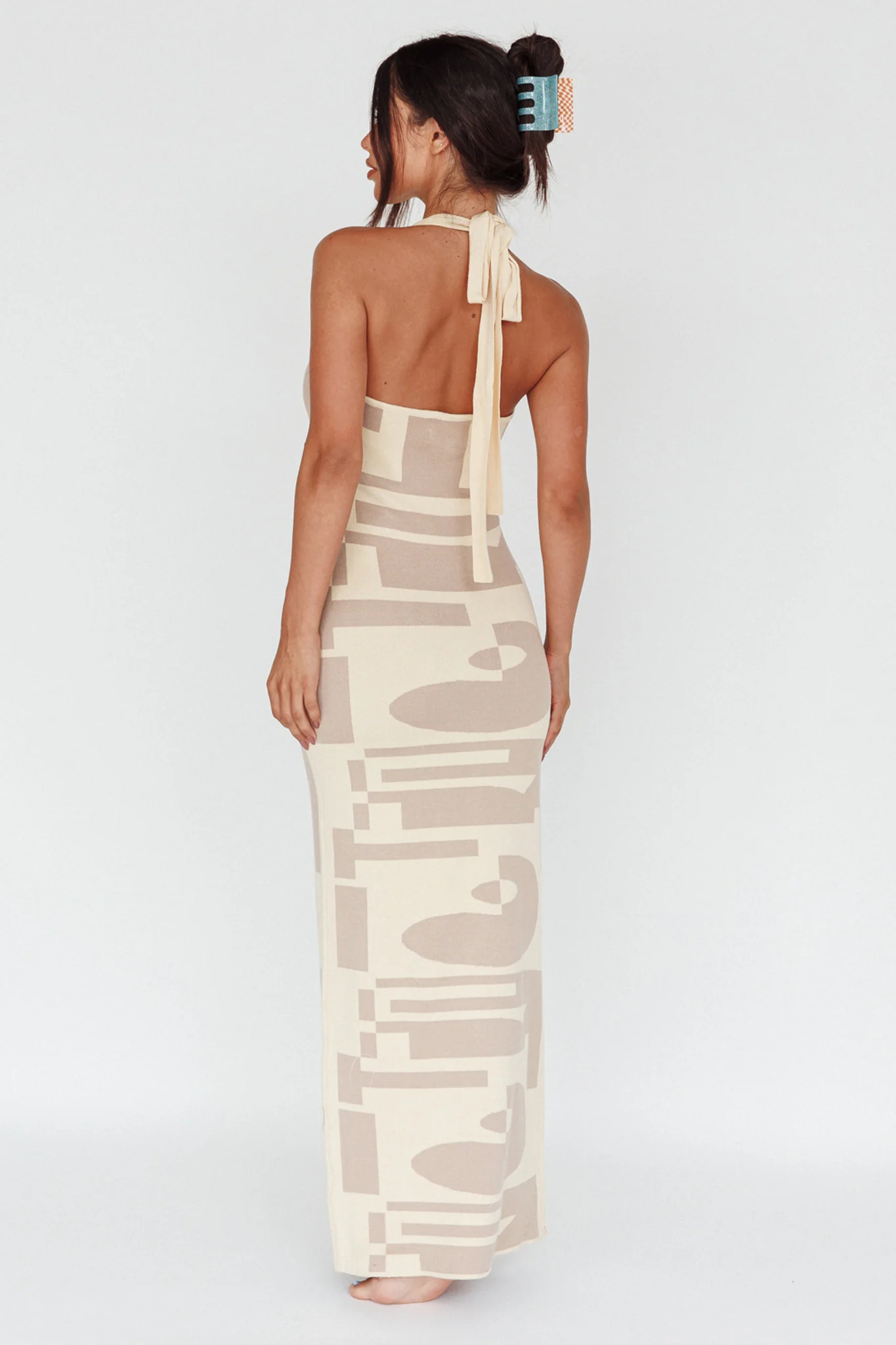 Desert Daze Halterneck Knit Dress Beige - Image 2