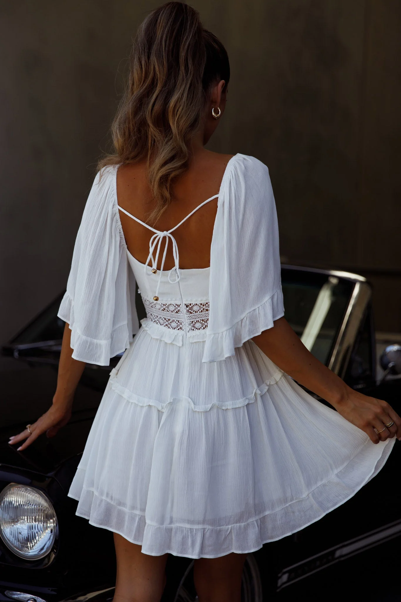 Desert Rose Bell Sleeve Mini Dress White - Image 2