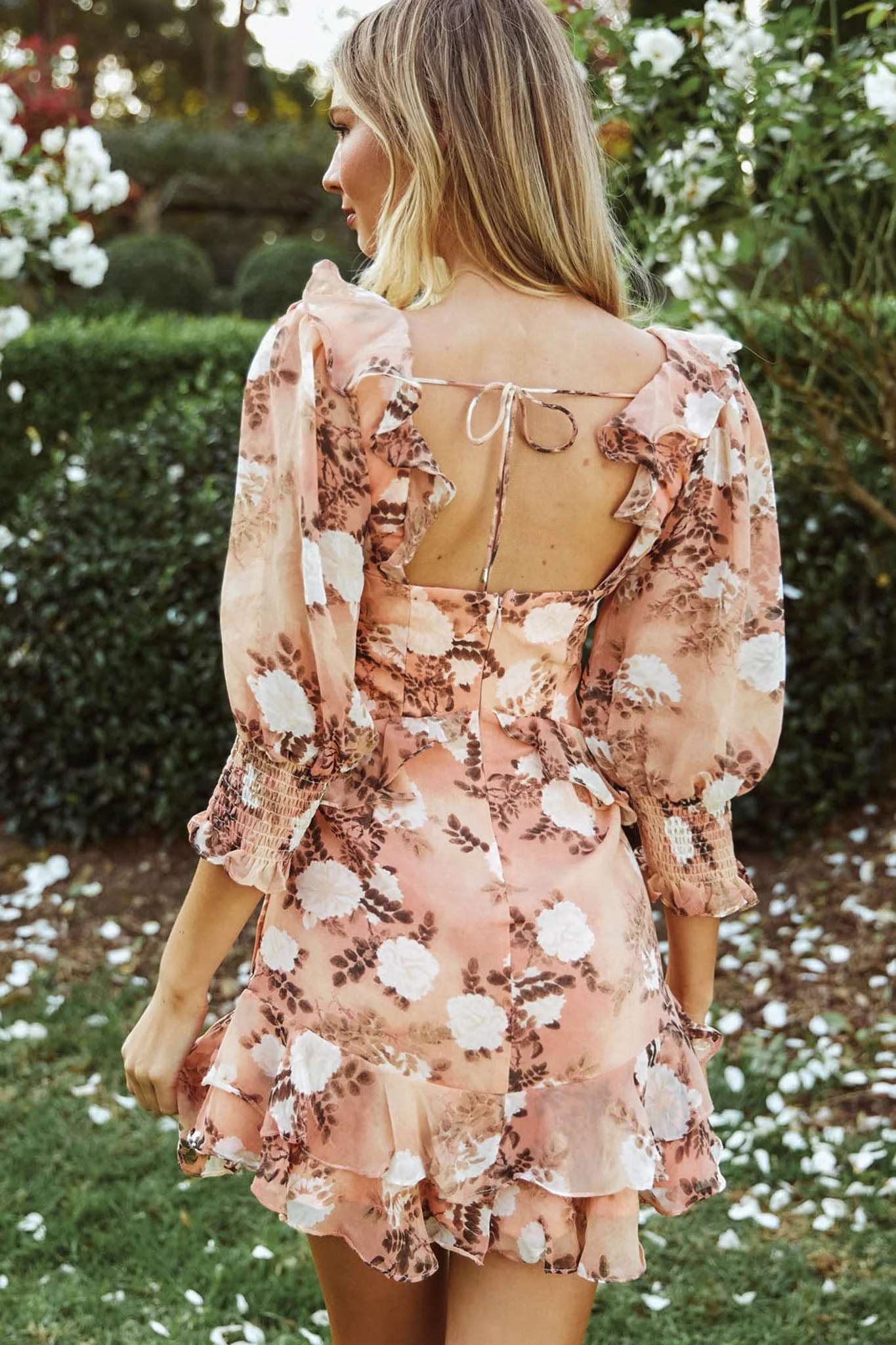 Desiree 3/4 Sleeve Sweetheart Neckline Frill Dress Floral Print Rose - Image 2