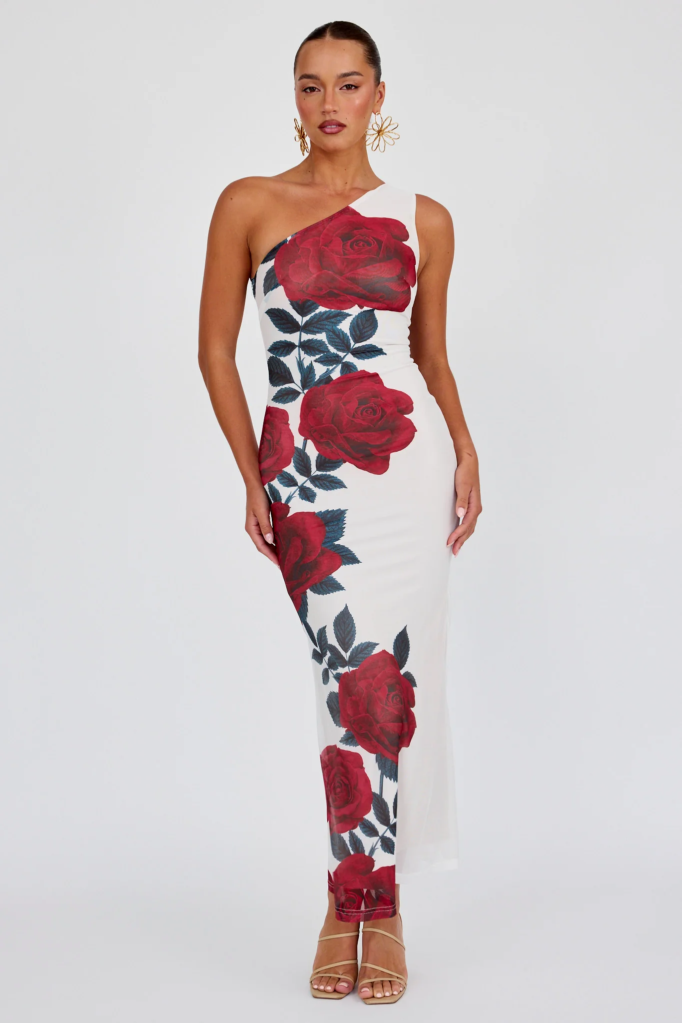 Desiree One Shoulder Mesh Maxi Dress Rose - Image 5