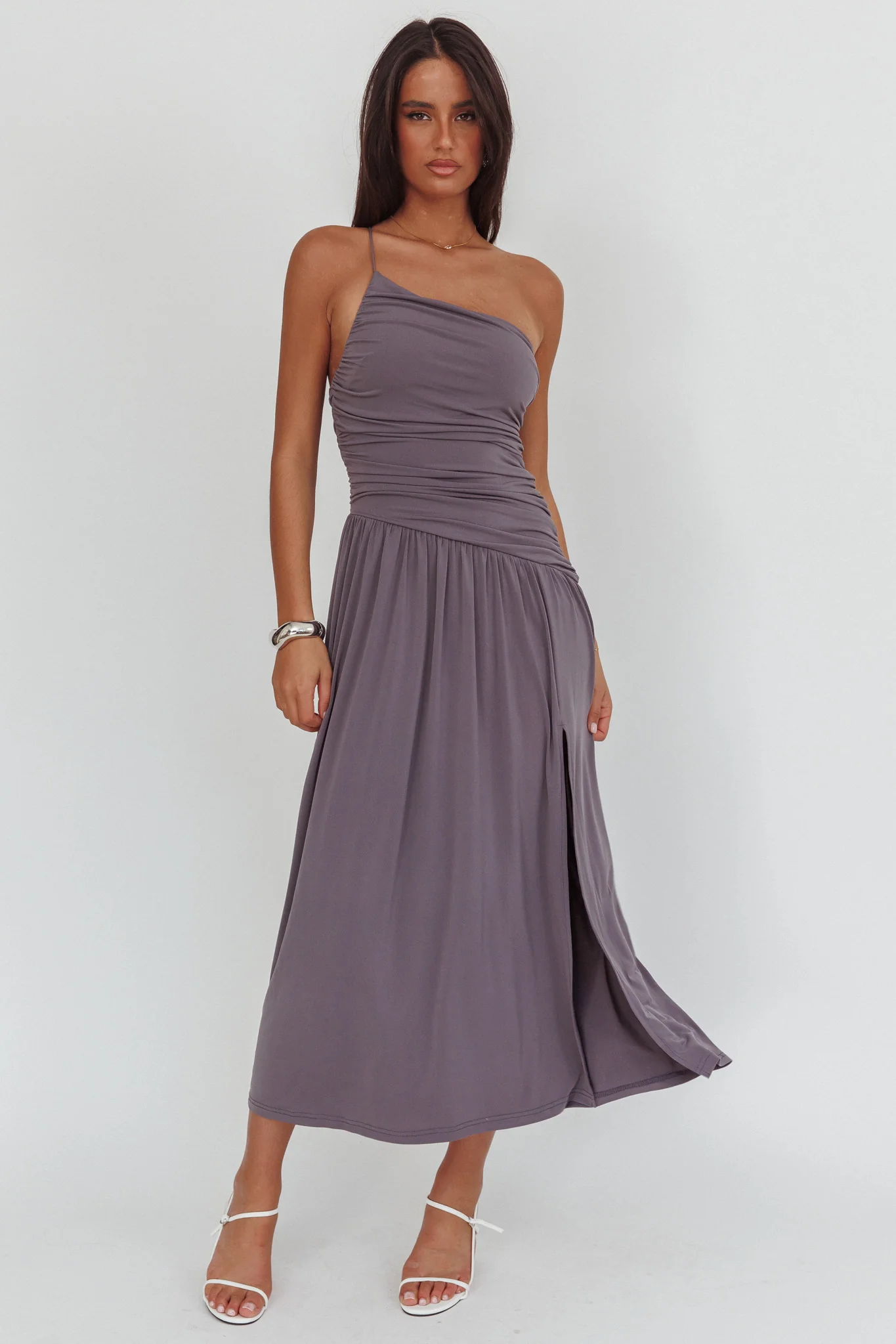 Destination One-Shoulder Maxi Dress Taupe