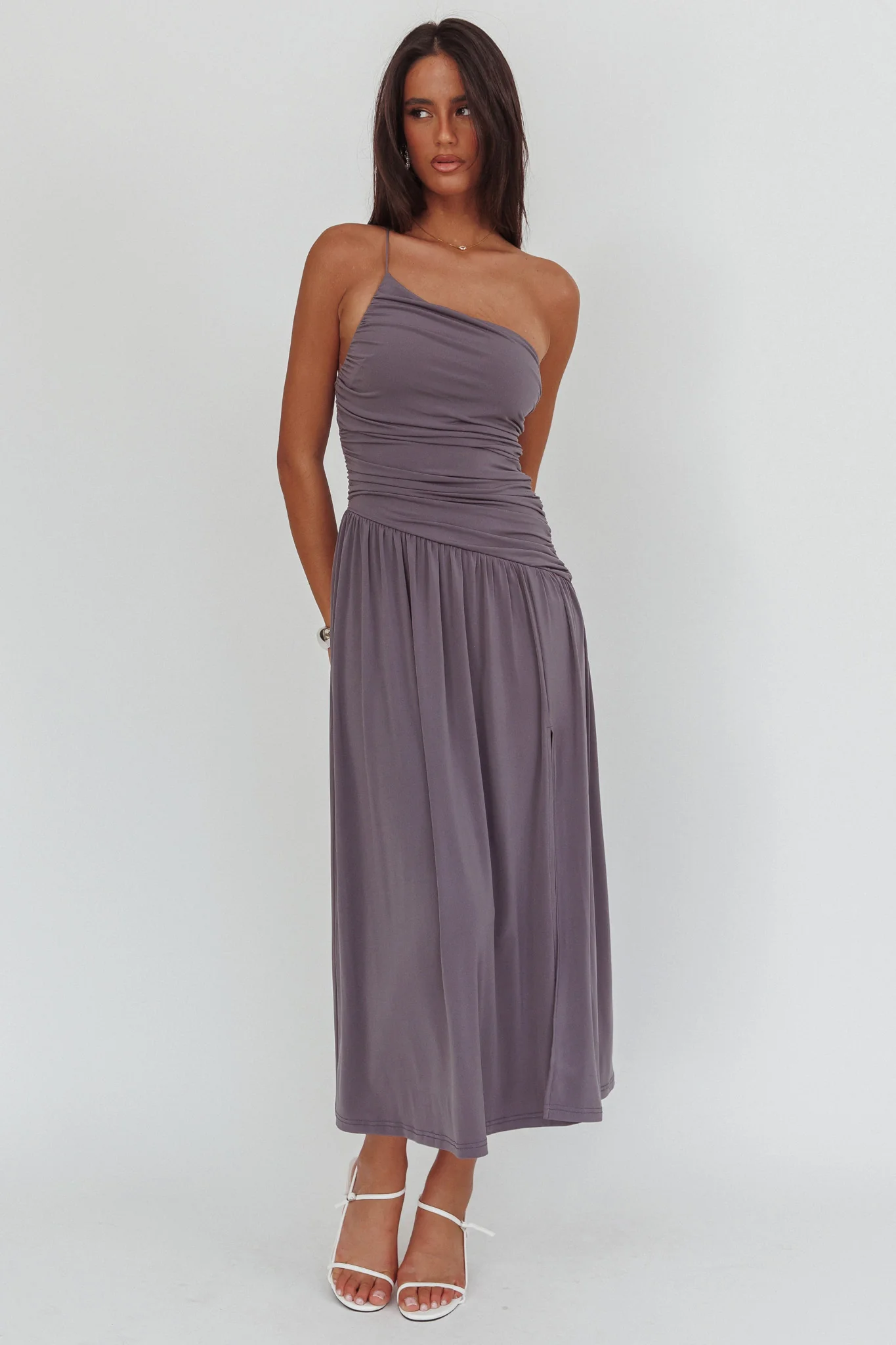 Destination One-Shoulder Maxi Dress Taupe - Image 4