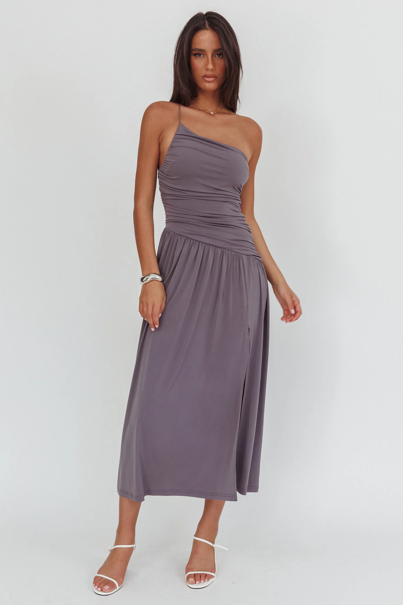 Destination One-Shoulder Maxi Dress Taupe - Image 5