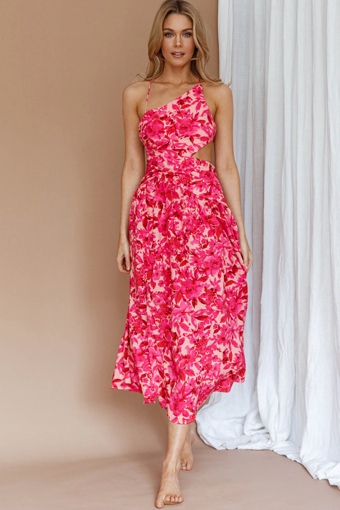 Destination Open Back Midi Dress Floral Pink - Image 5