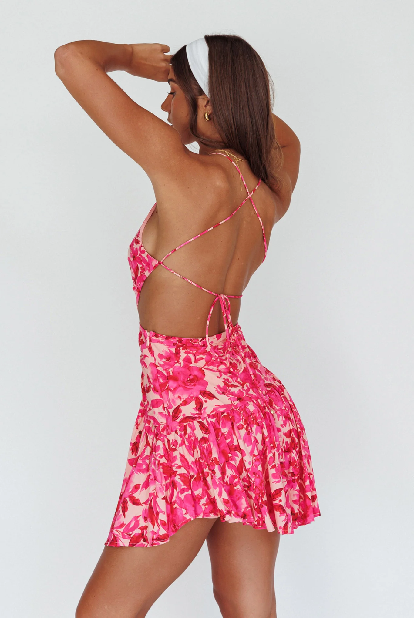 Destination Open Back Mini Dress Floral Pink - Image 2