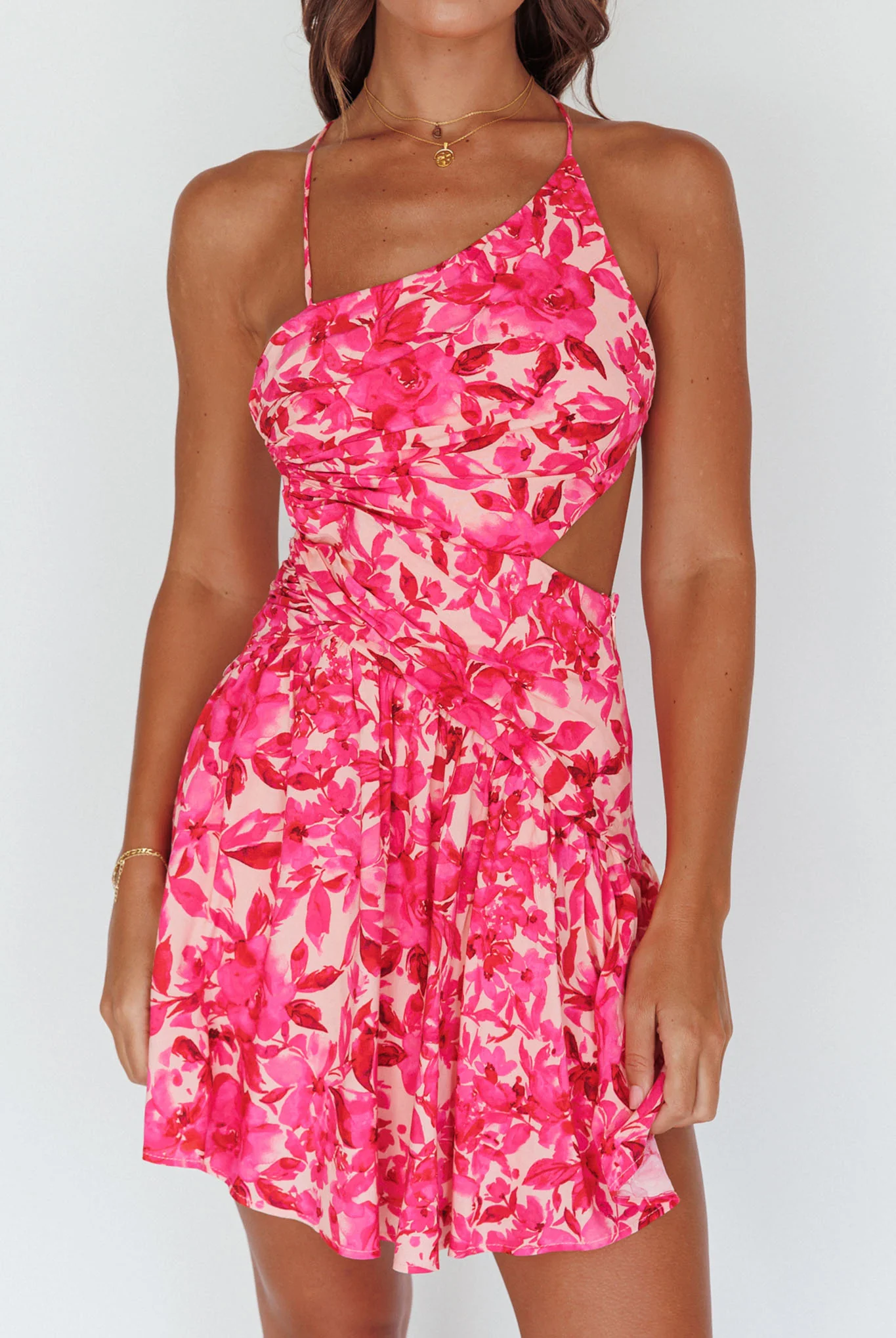 Destination Open Back Mini Dress Floral Pink - Image 4